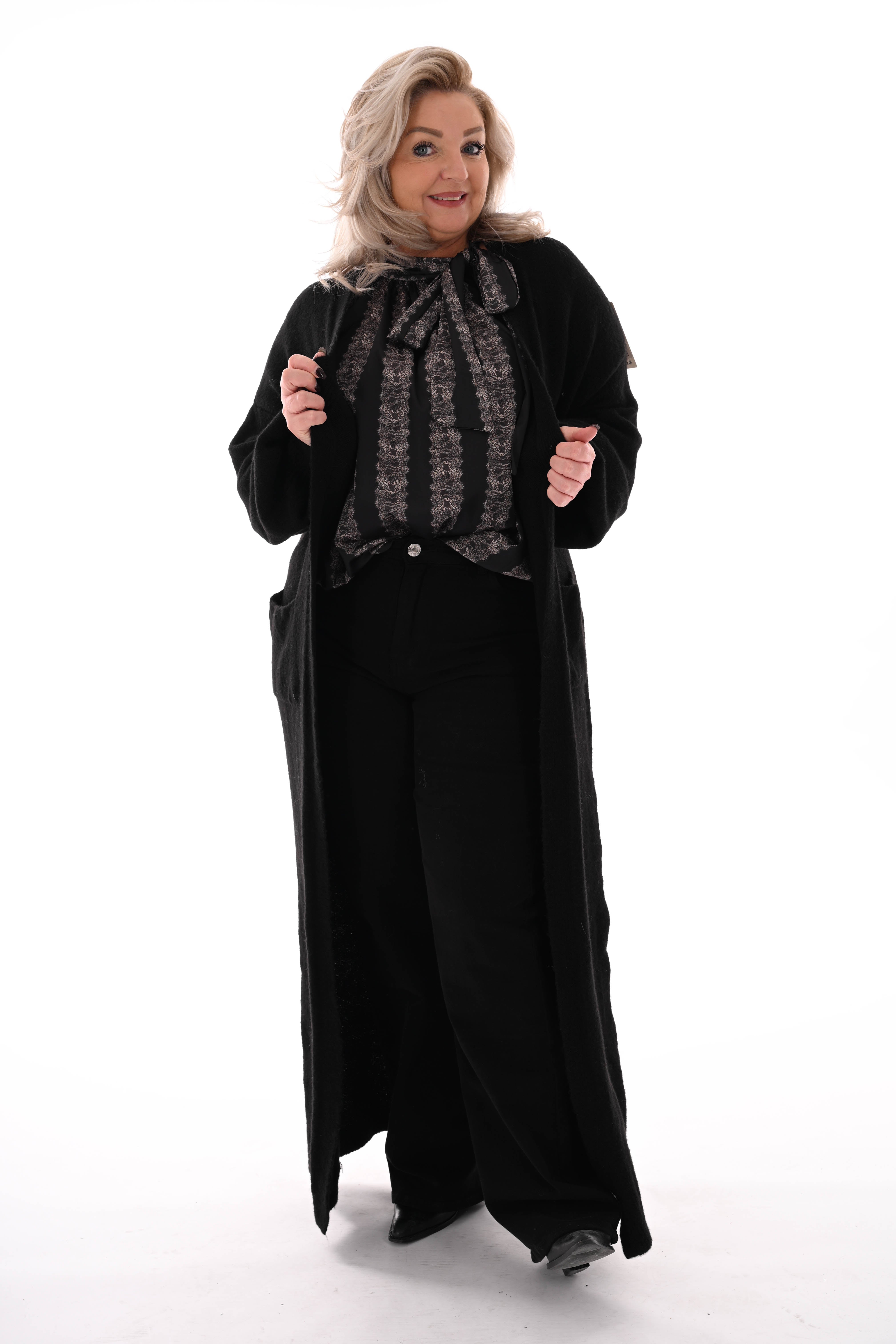 Lang vest fijn gebreid zwart