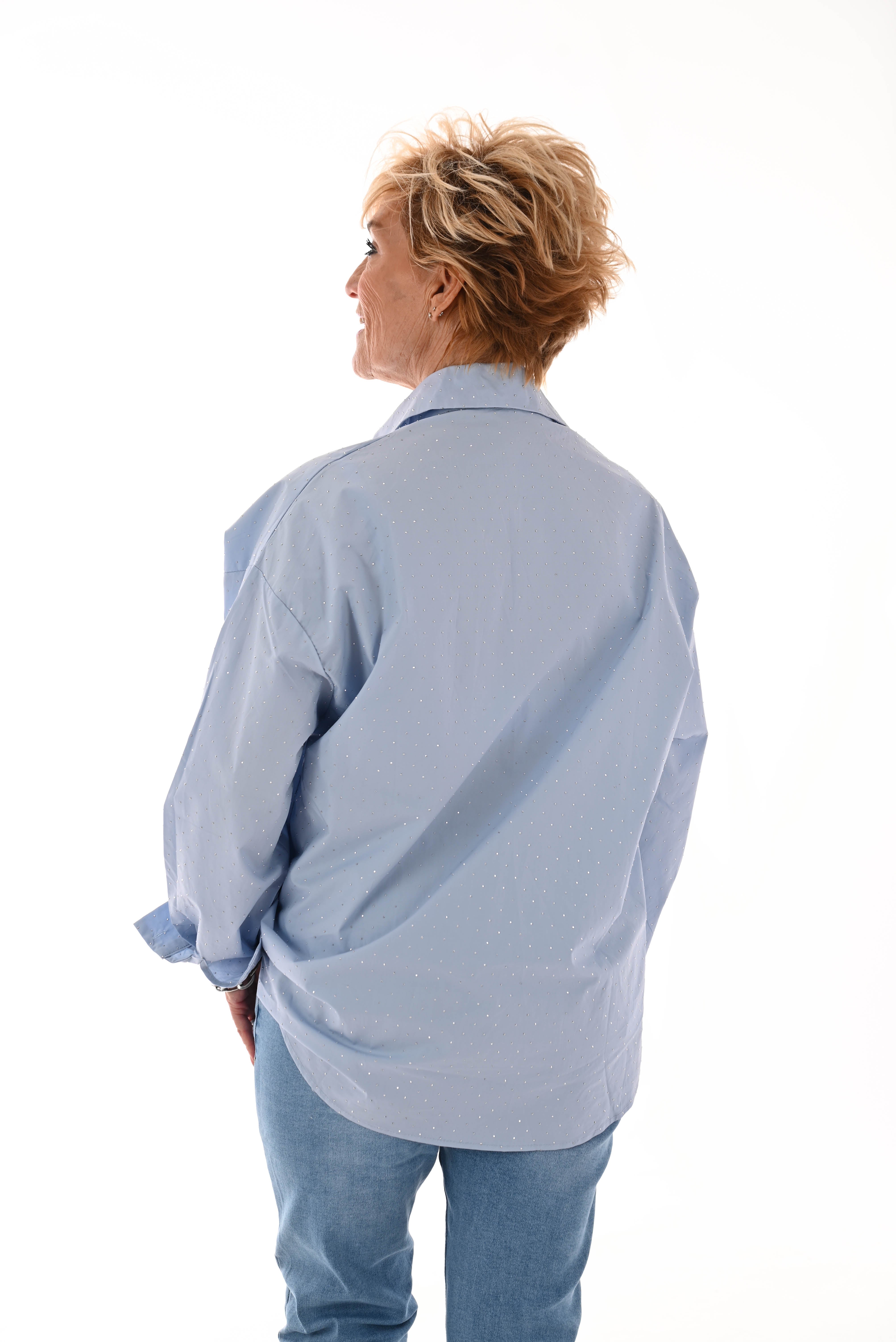 Doorknoop blouse strass blauw