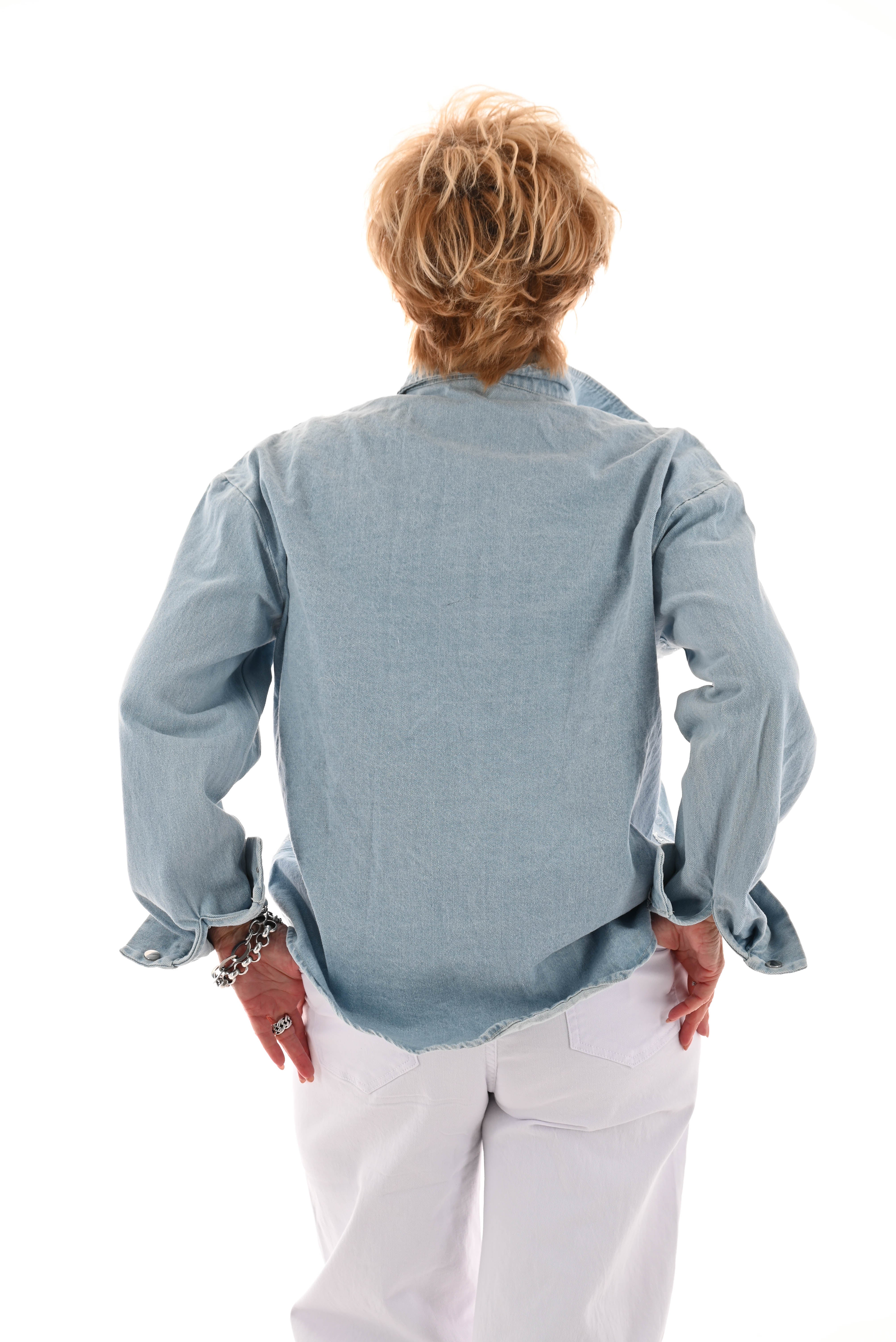 Spijkerblouse bloemen blauw