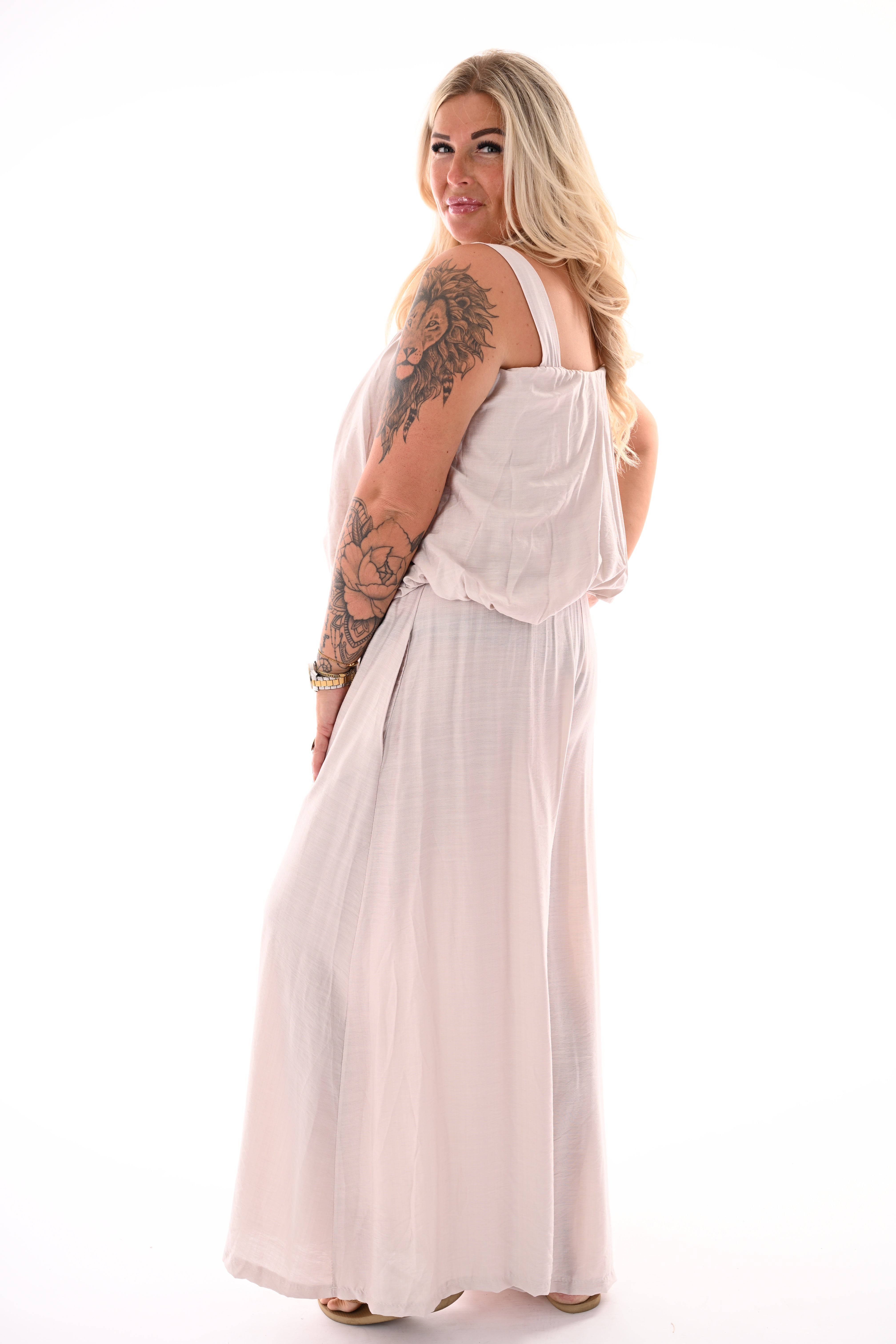 Tweedelig set korte ballon top beige