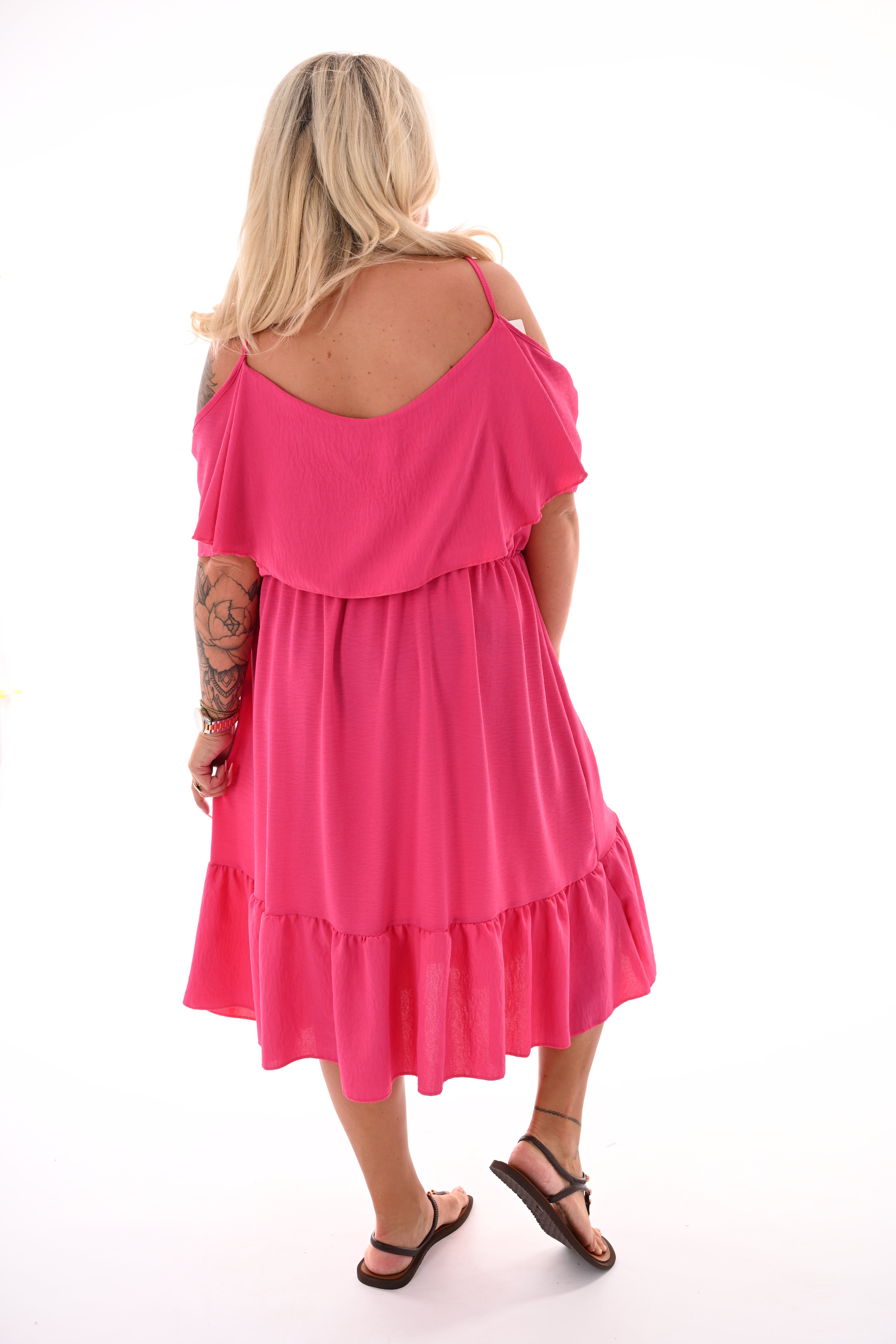 Jurk met ruche top fuchsia