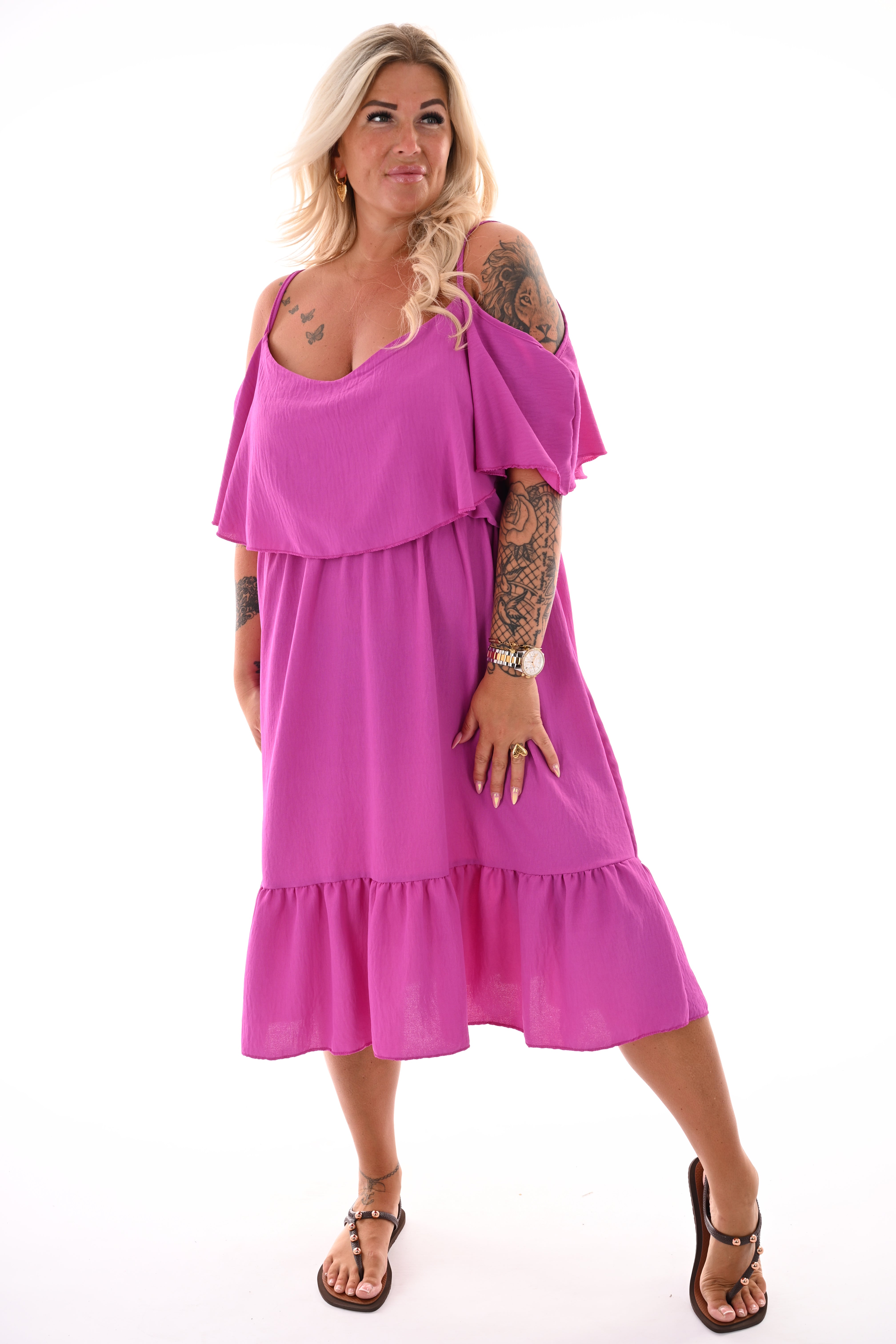 Jurk met ruche top magenta