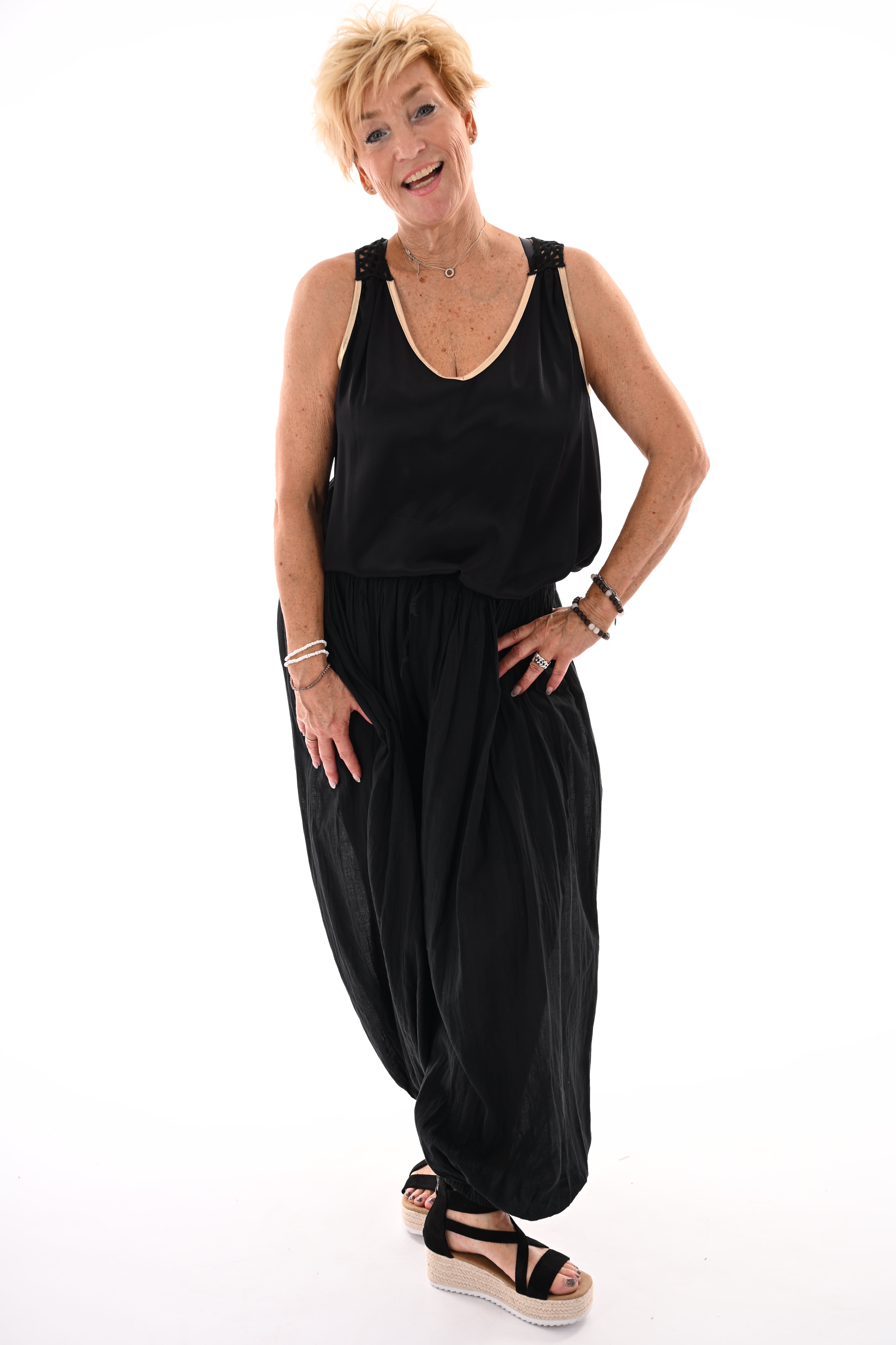 Silky top gehaakte rug zwart