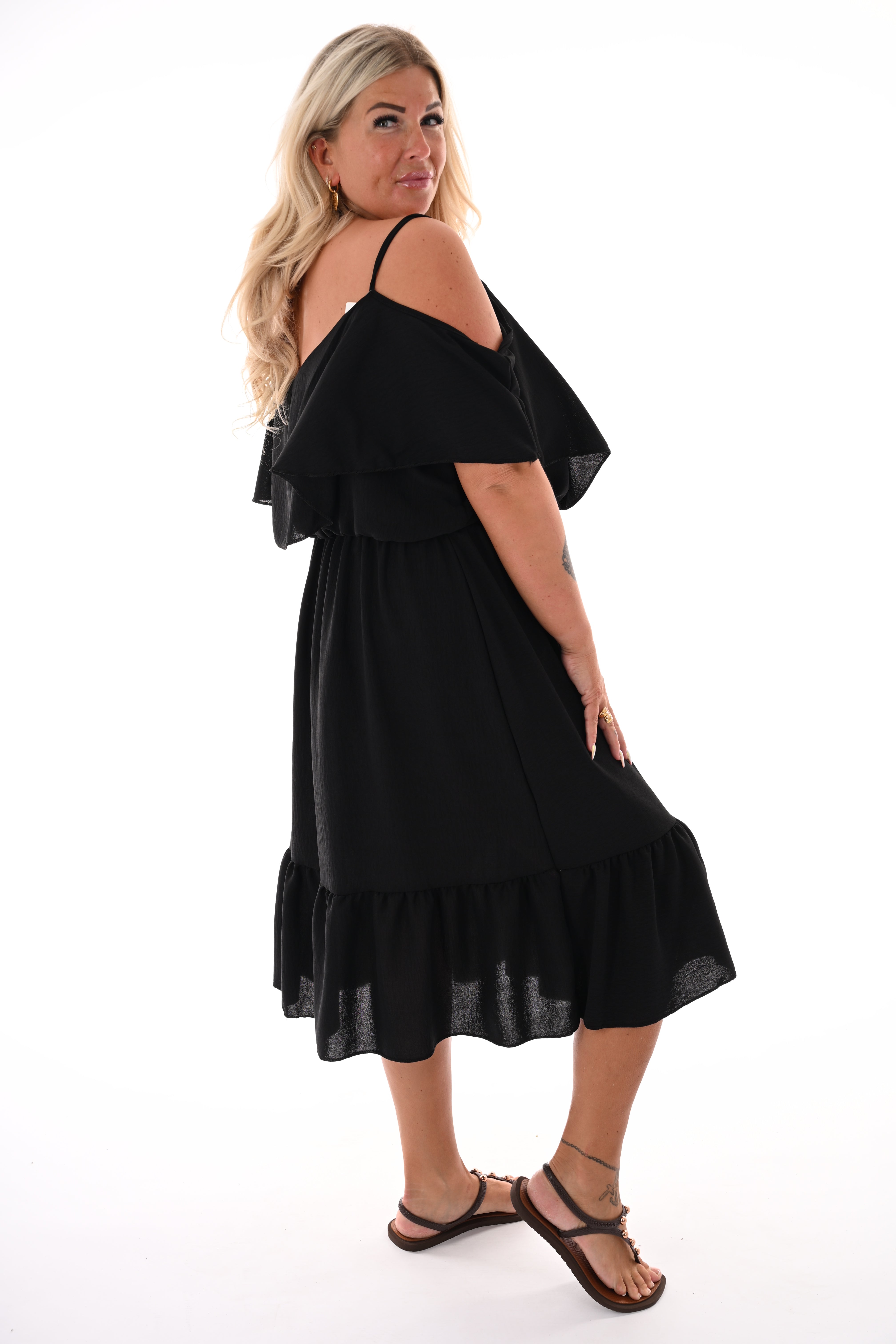Jurk met ruche top zwart