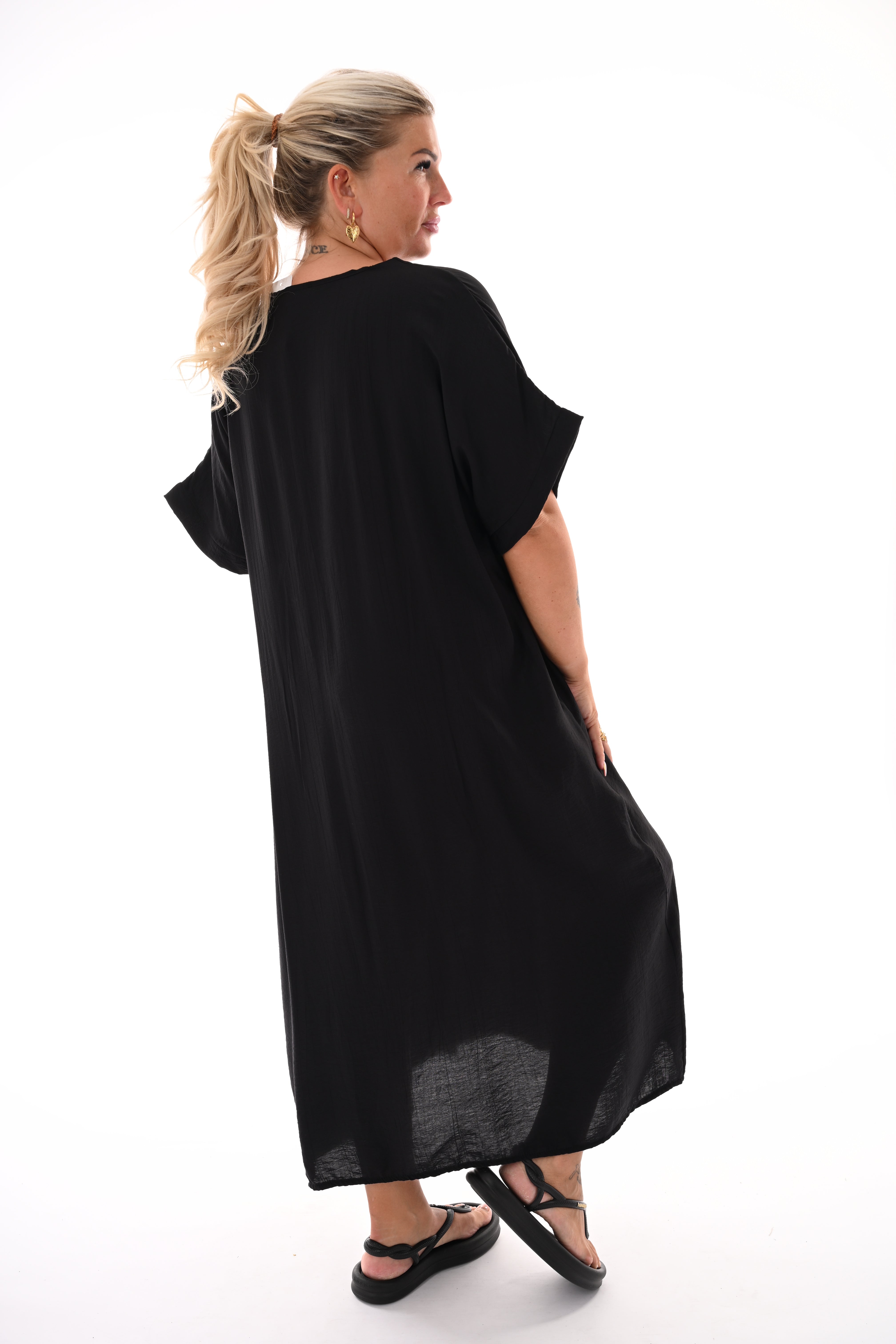 Lange jurk v-hals uni zwart