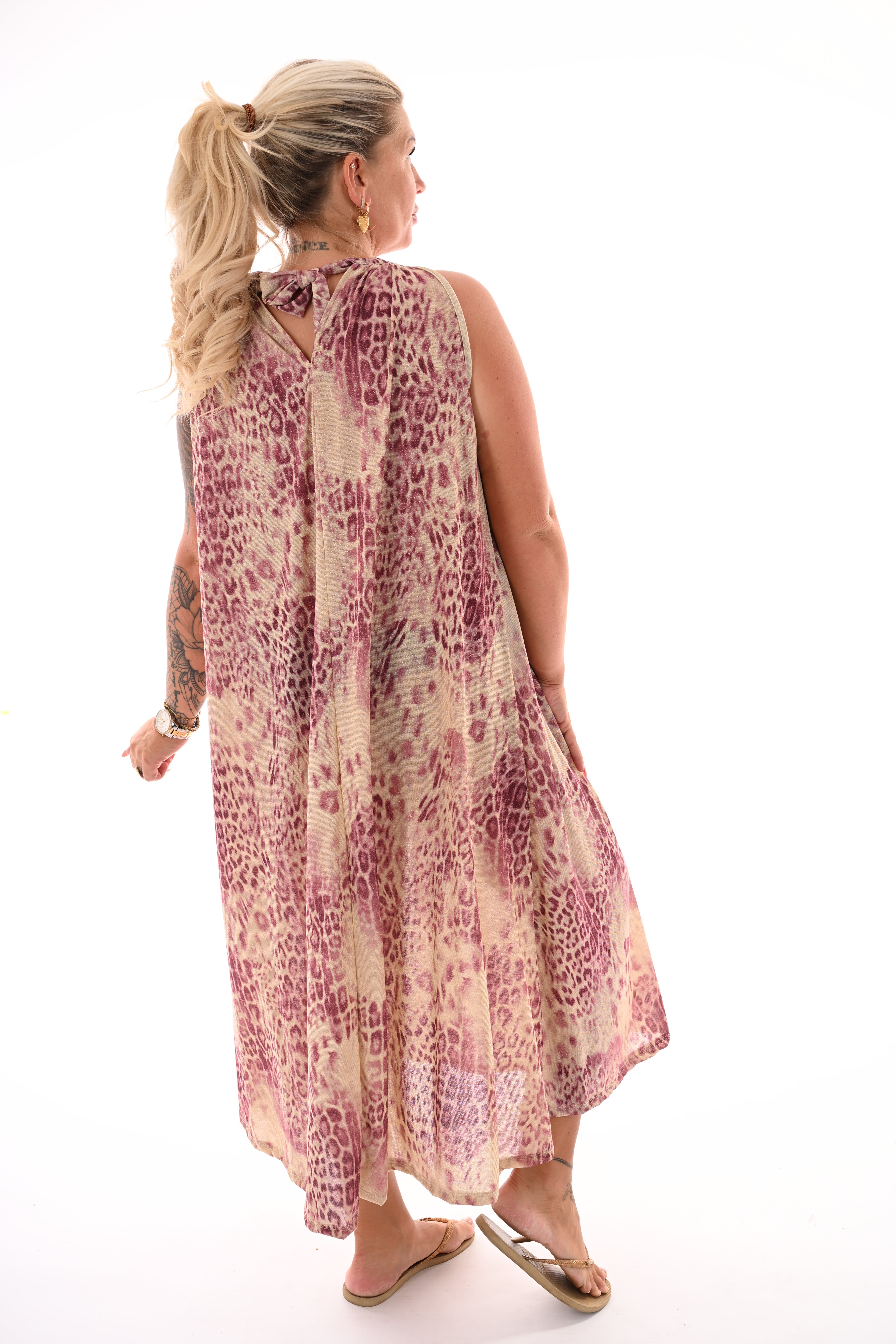 Lange halter jurk luipaard print cyclaam