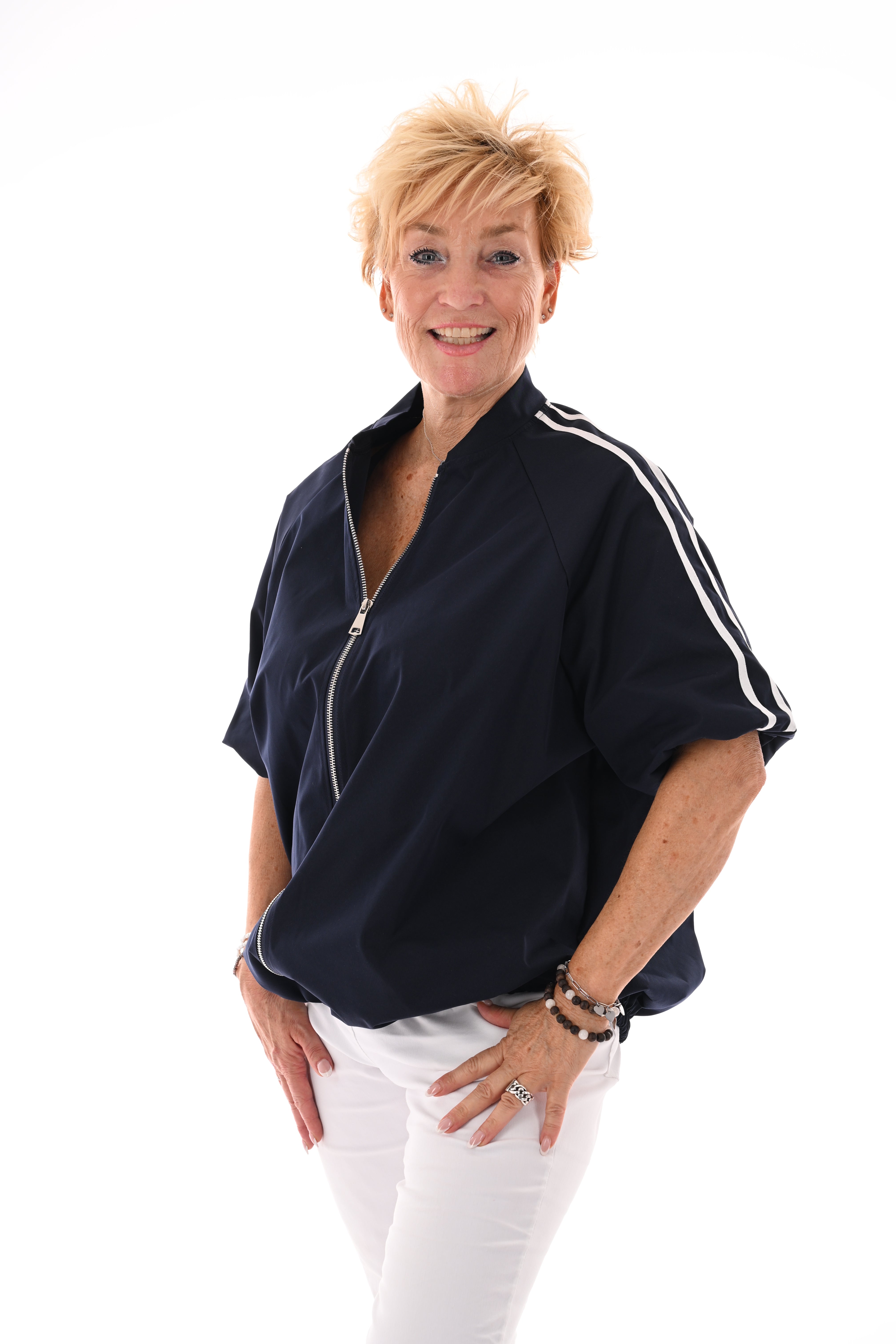 Kort jasje met bies korte mouwen marineblauw/wit