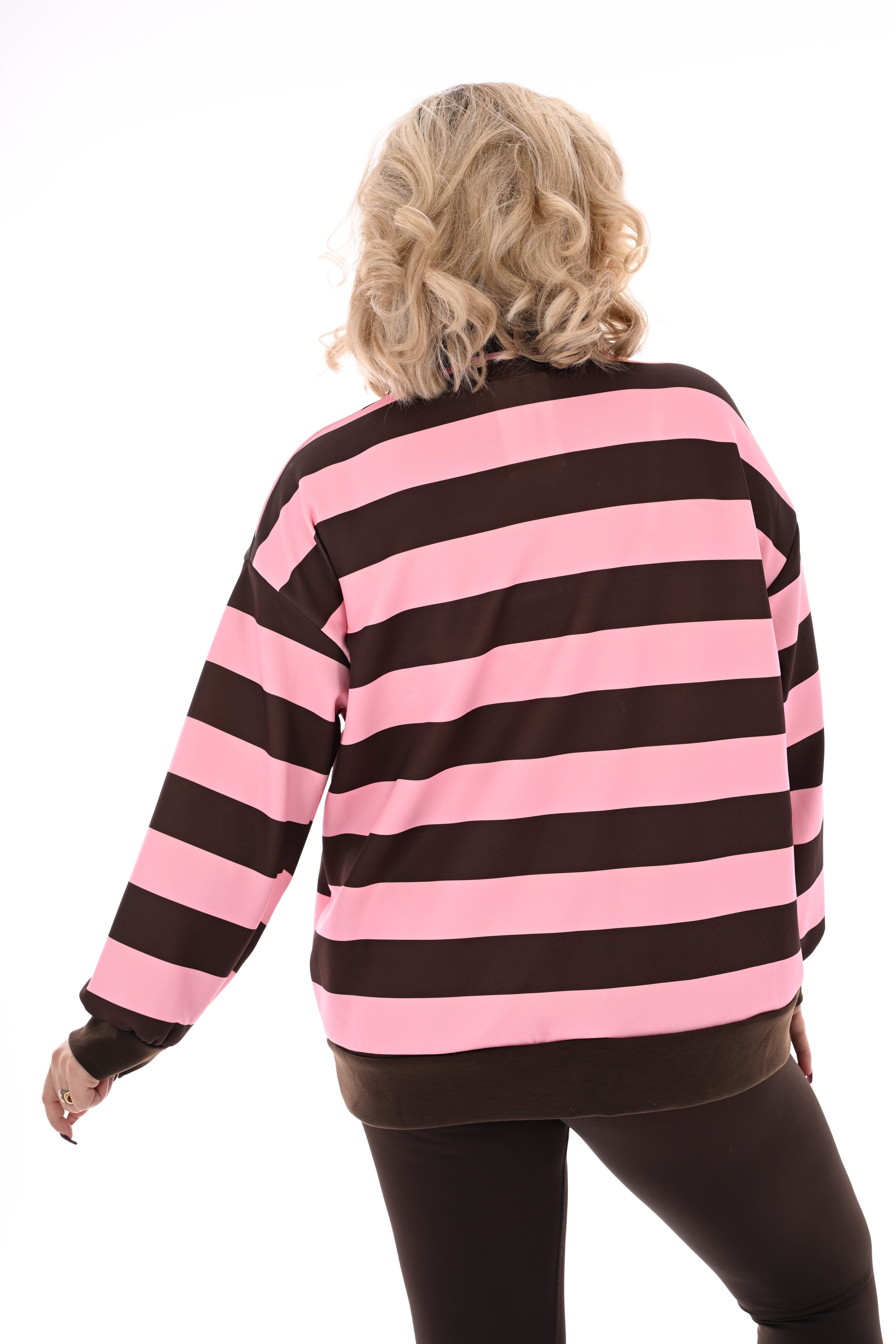 Sweater strepen met rits bruin