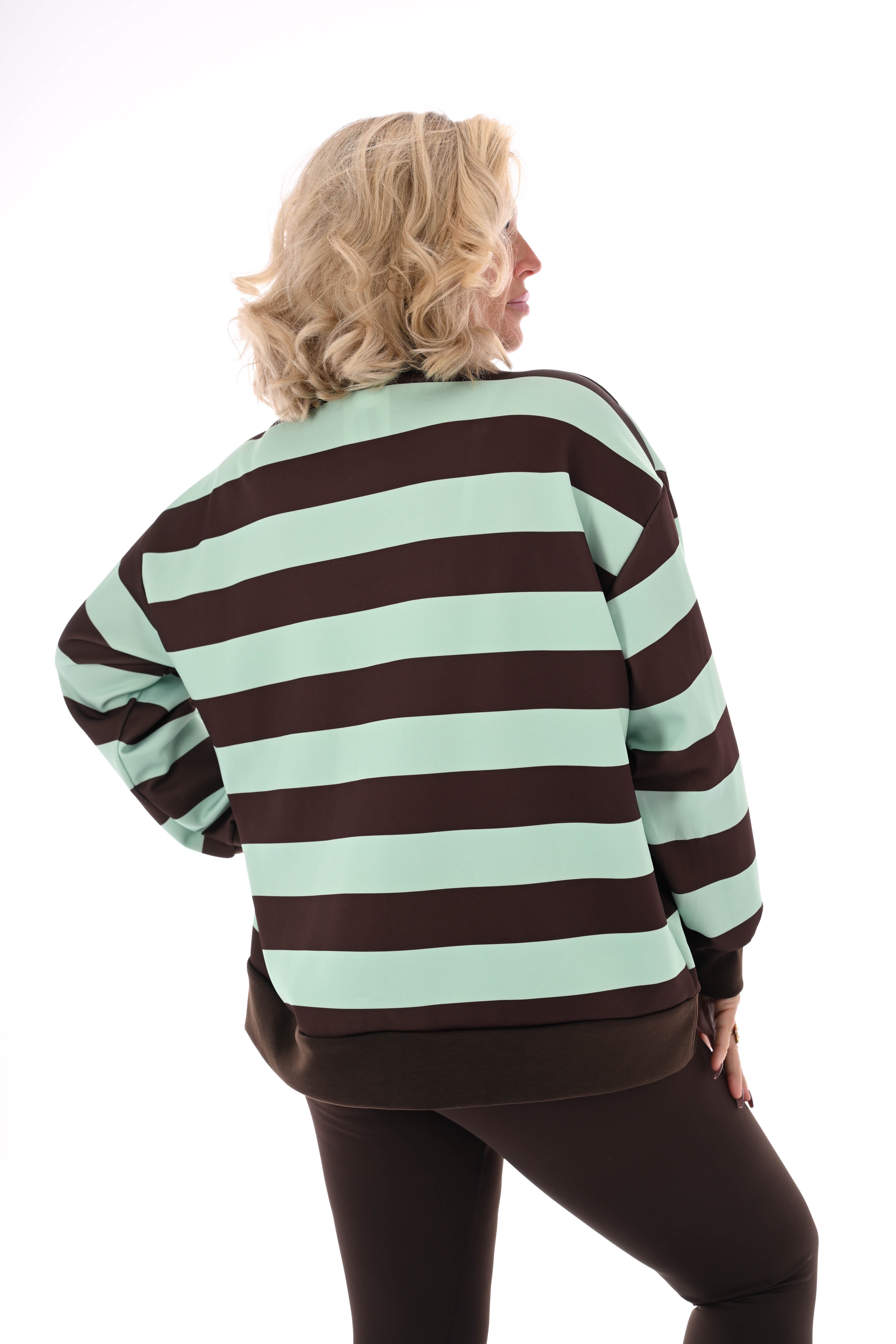 Sweater strepen met rits mintgroen