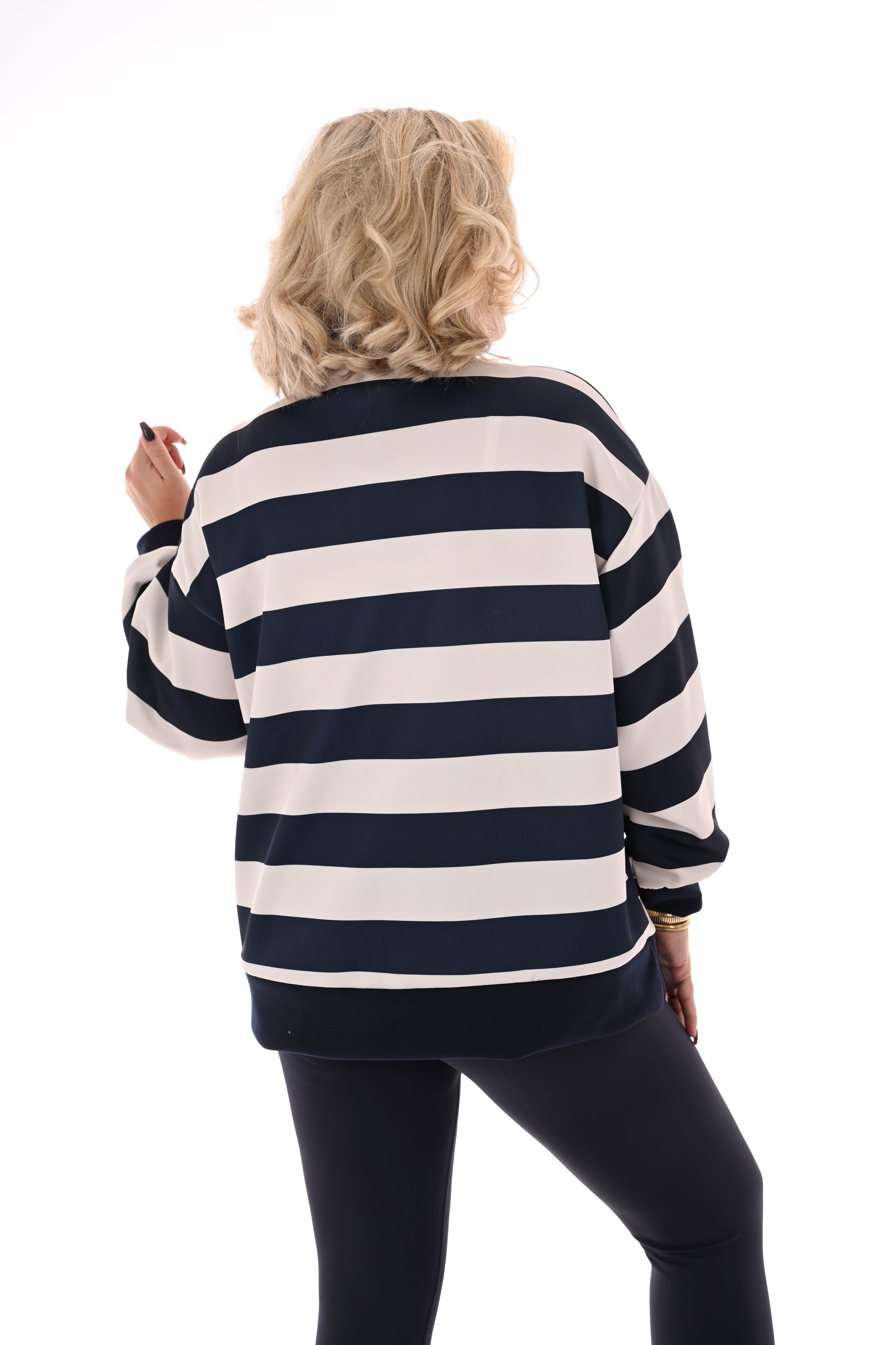 Sweater strepen met rits marineblauw