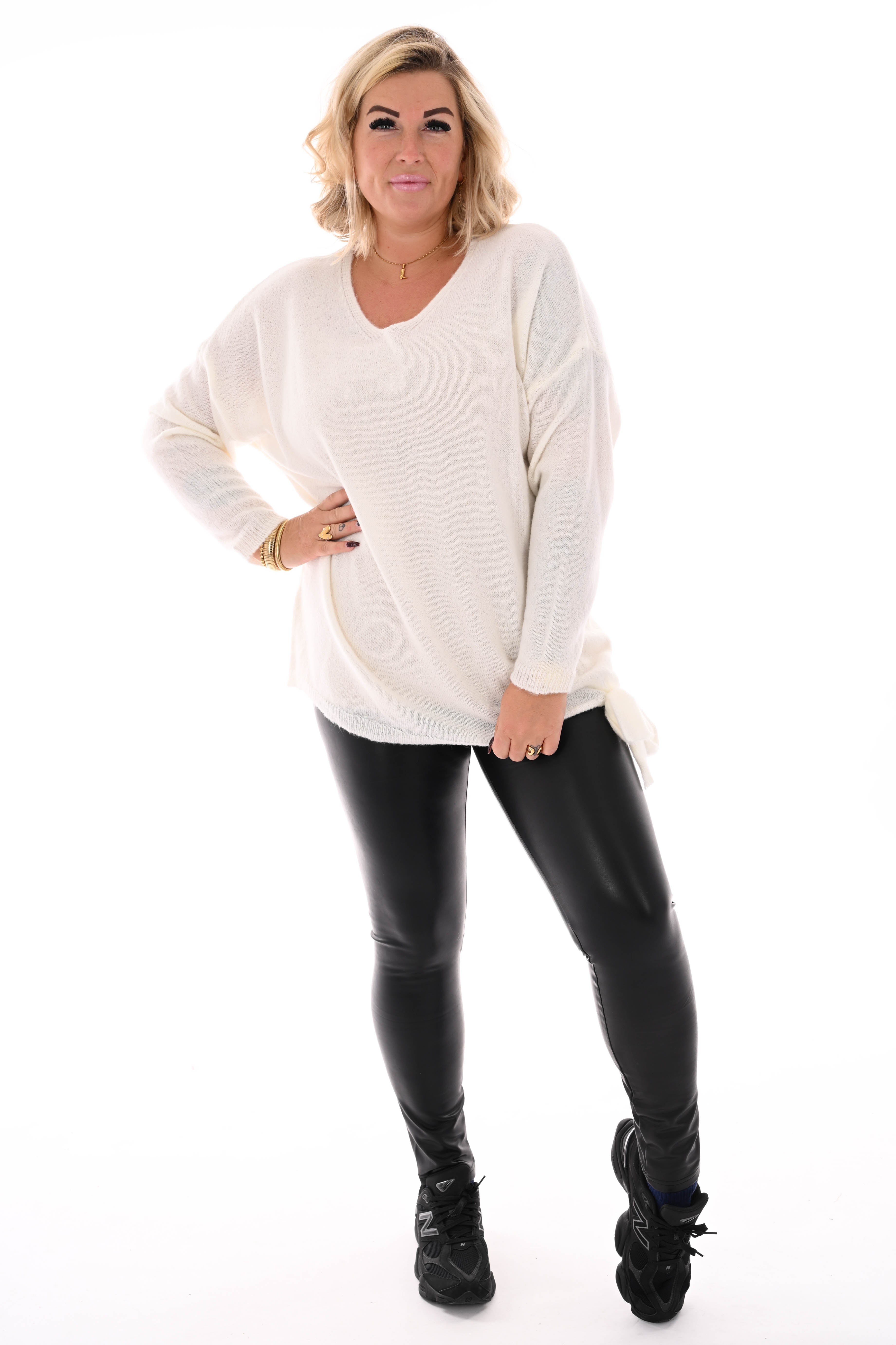 Gebreide trui v-hals uni creme