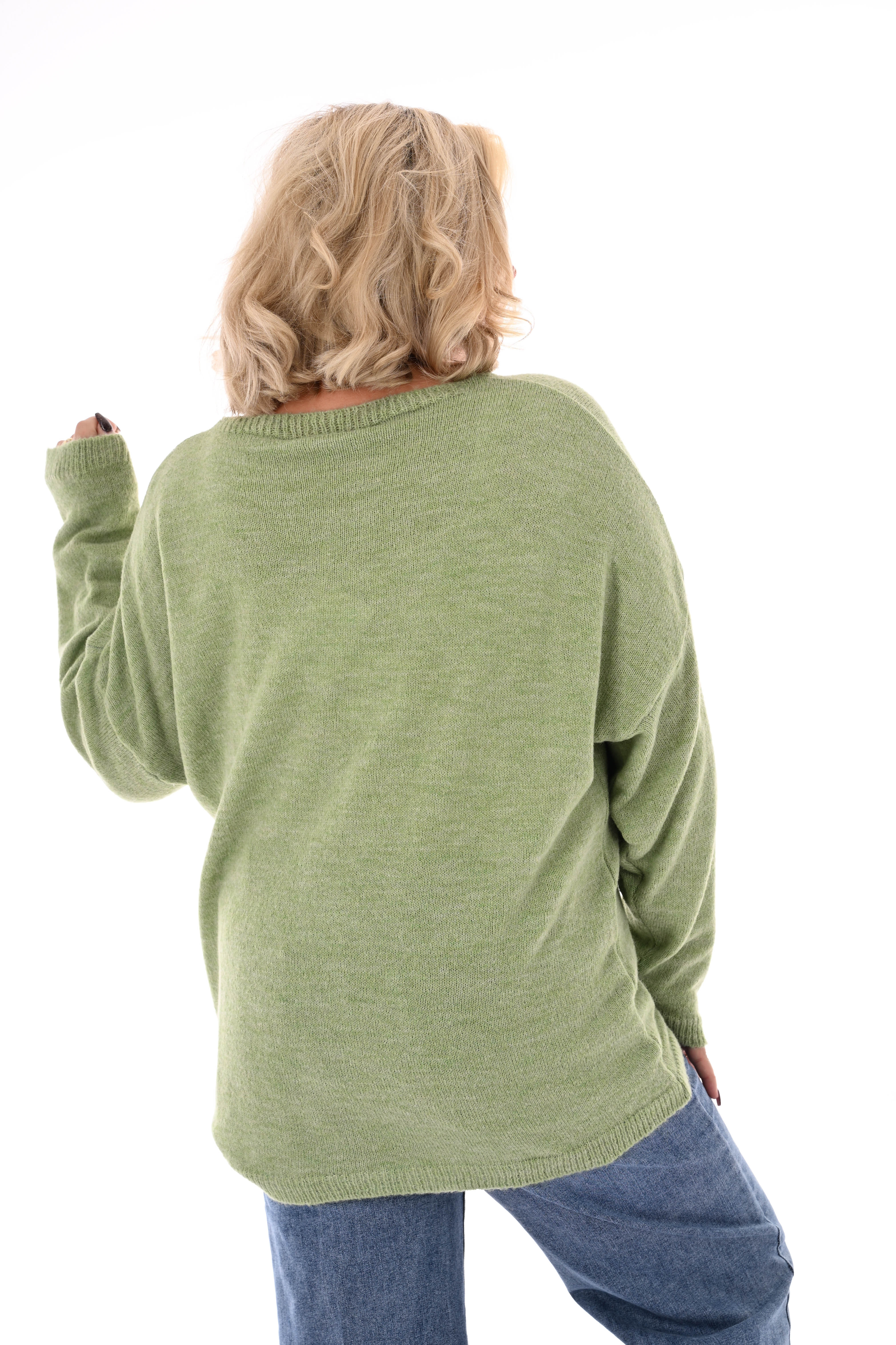 Gebreide trui v-hals uni matcha