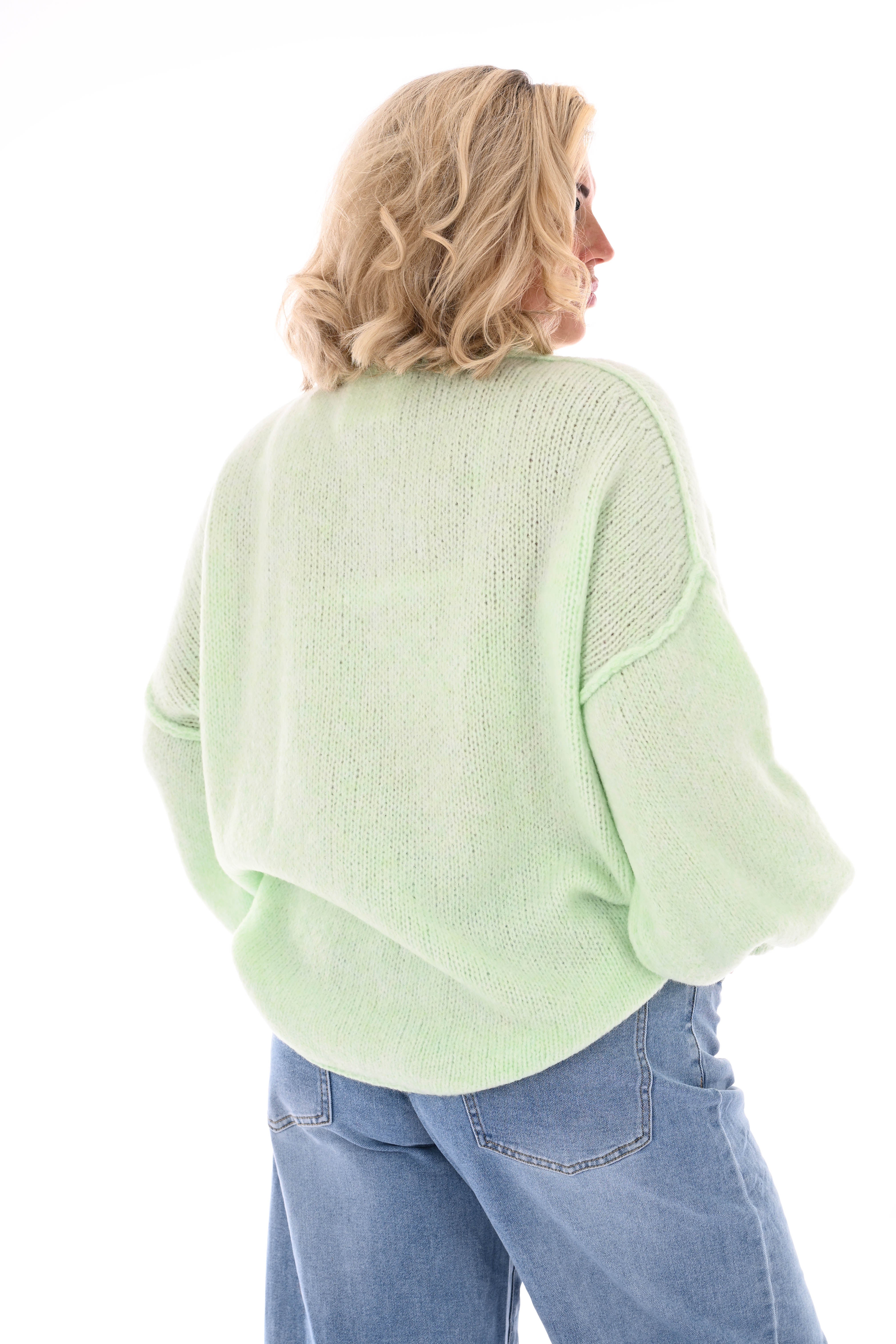 Gebreide trui turtle neck met pofmouwen mintgroen