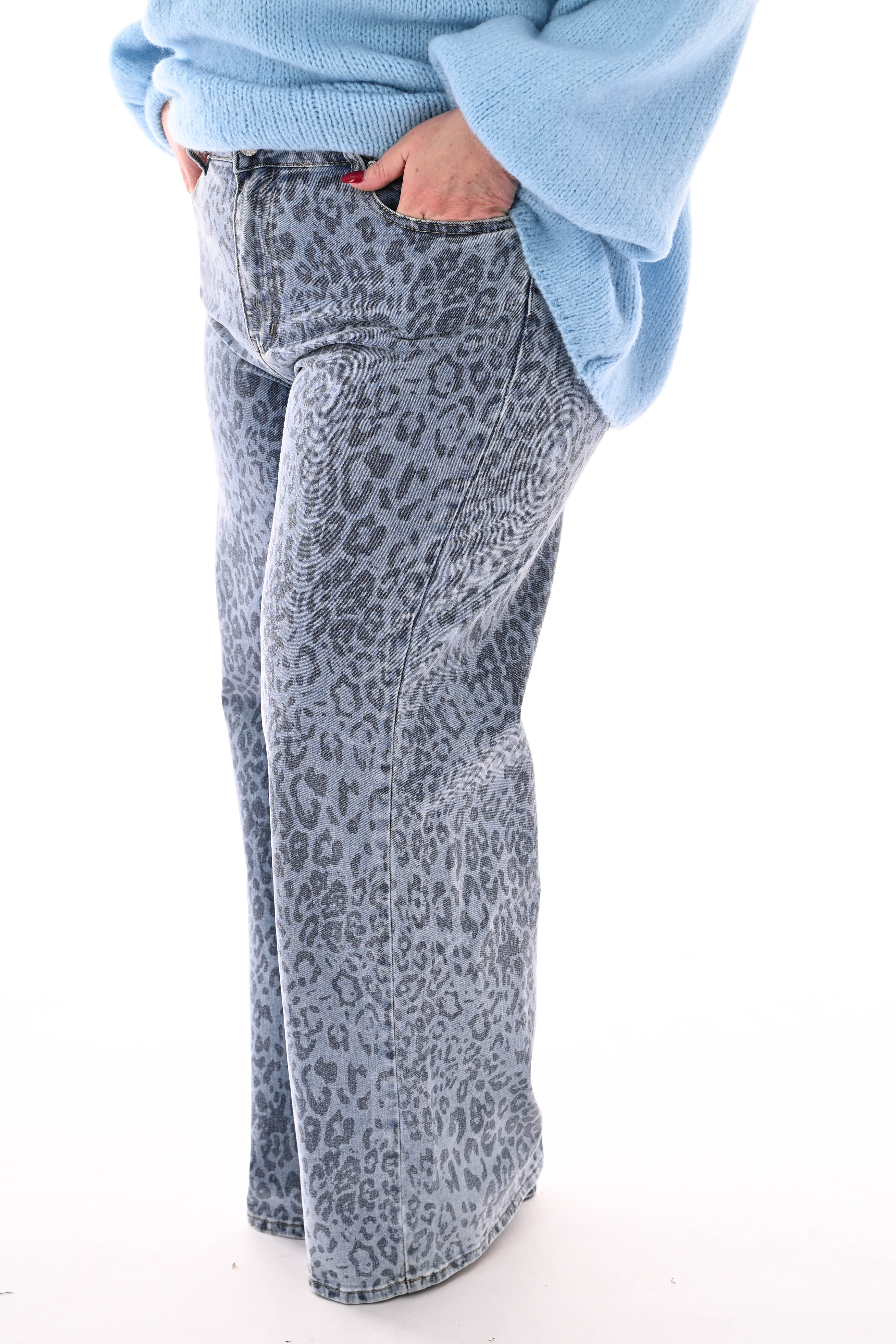 Laulia wide leg jeans panterprint blauw