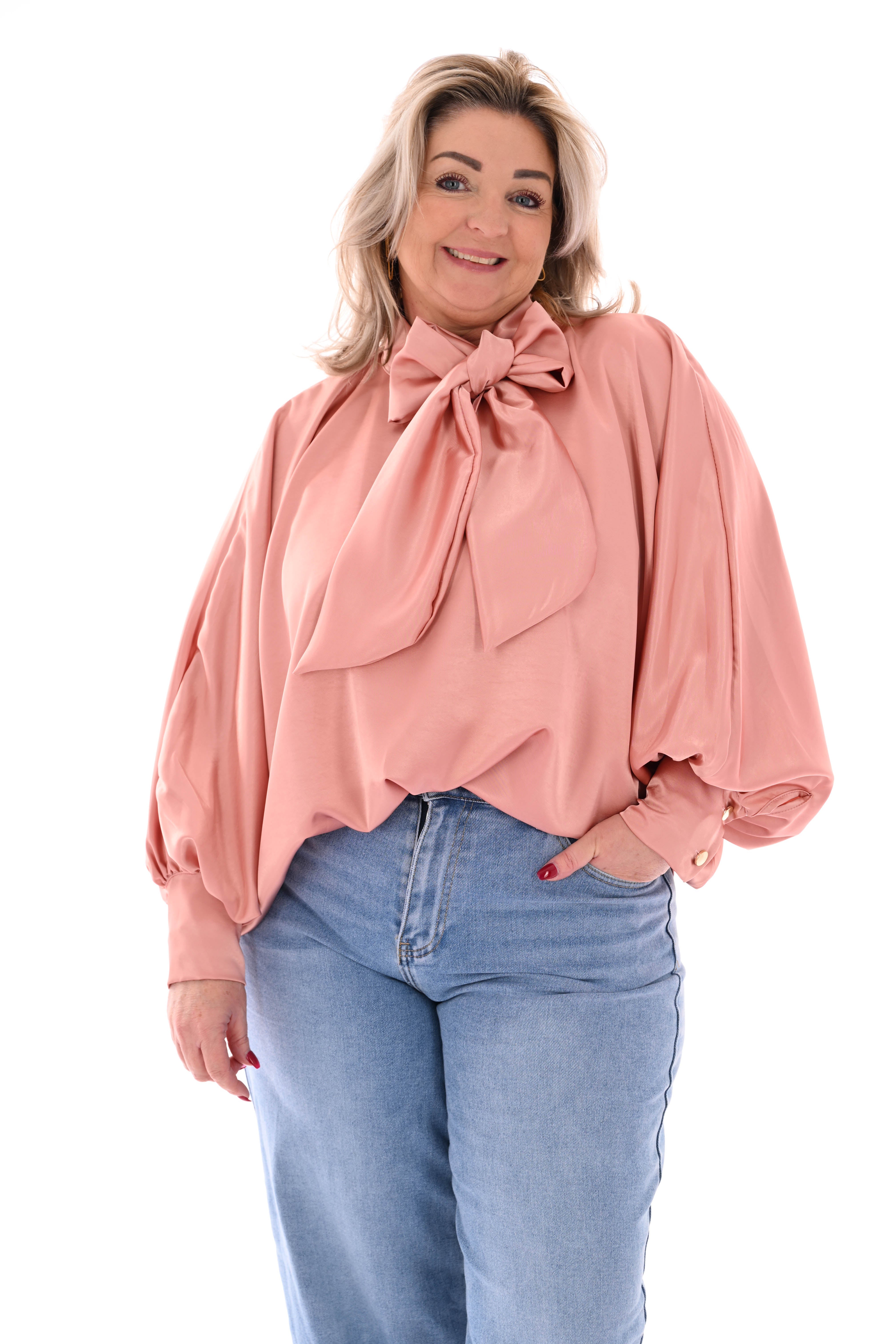 Silky blouse met strik zalm