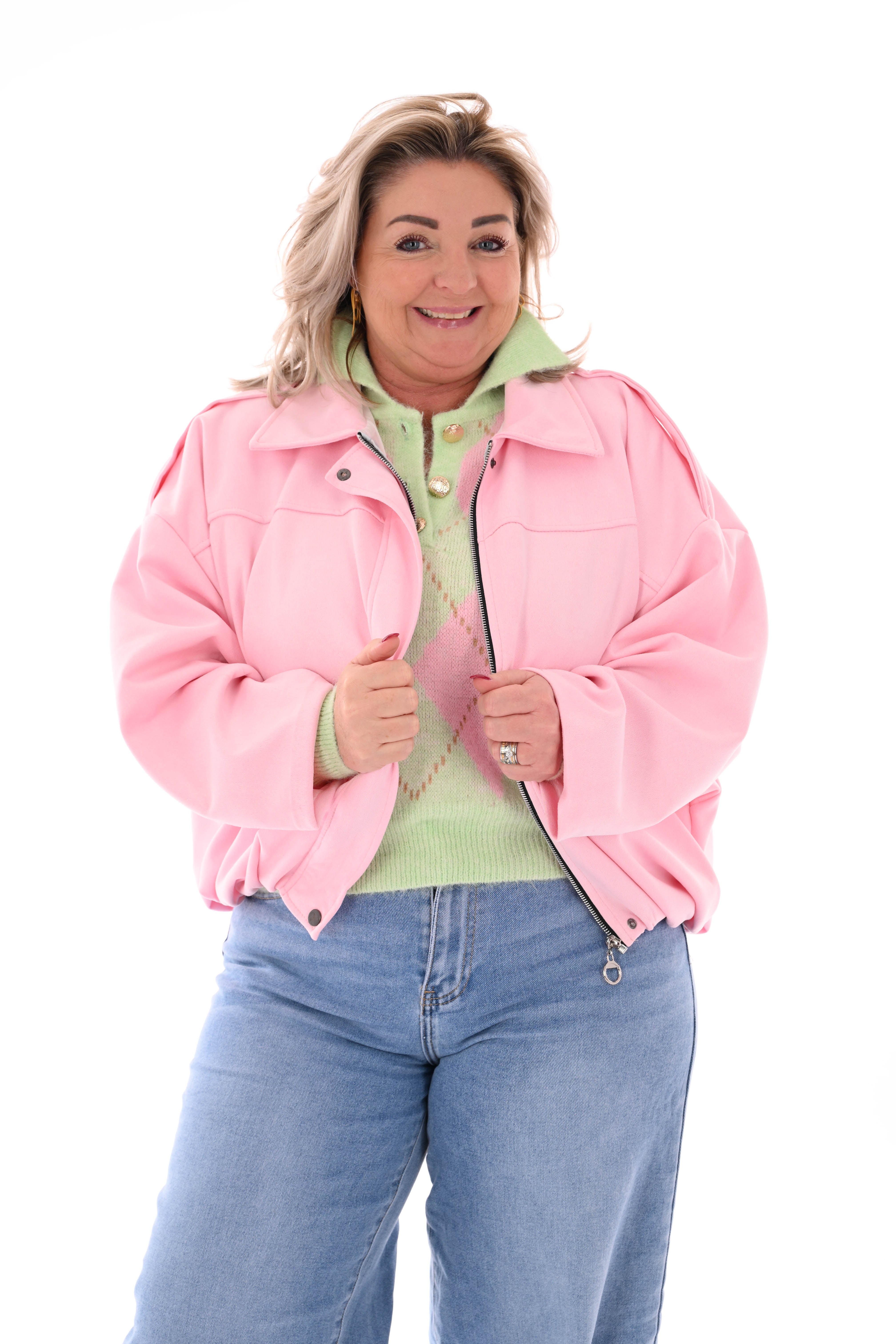 Kort suedelook jasje lichtroze