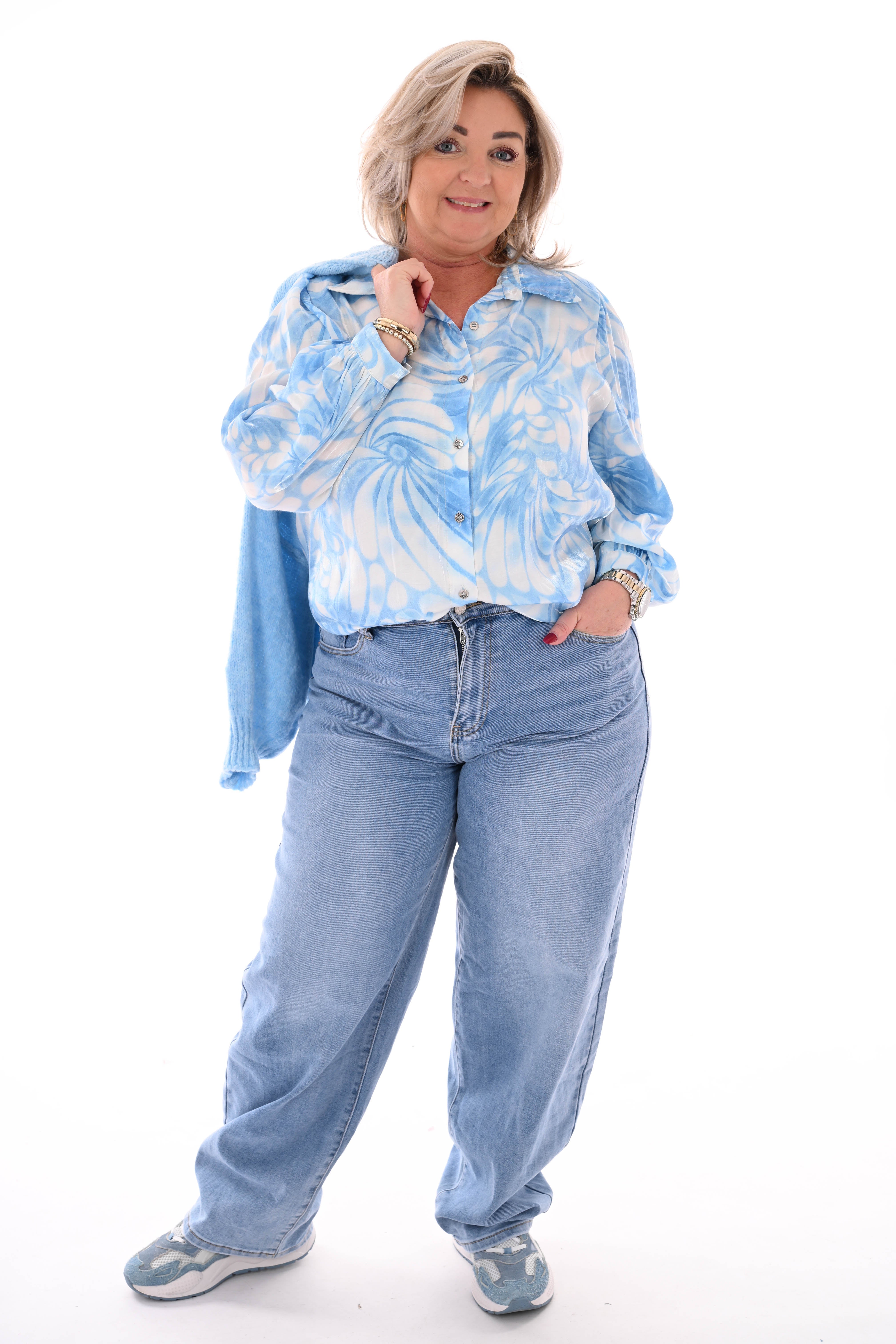 Blouse aquarel bloemen blauw