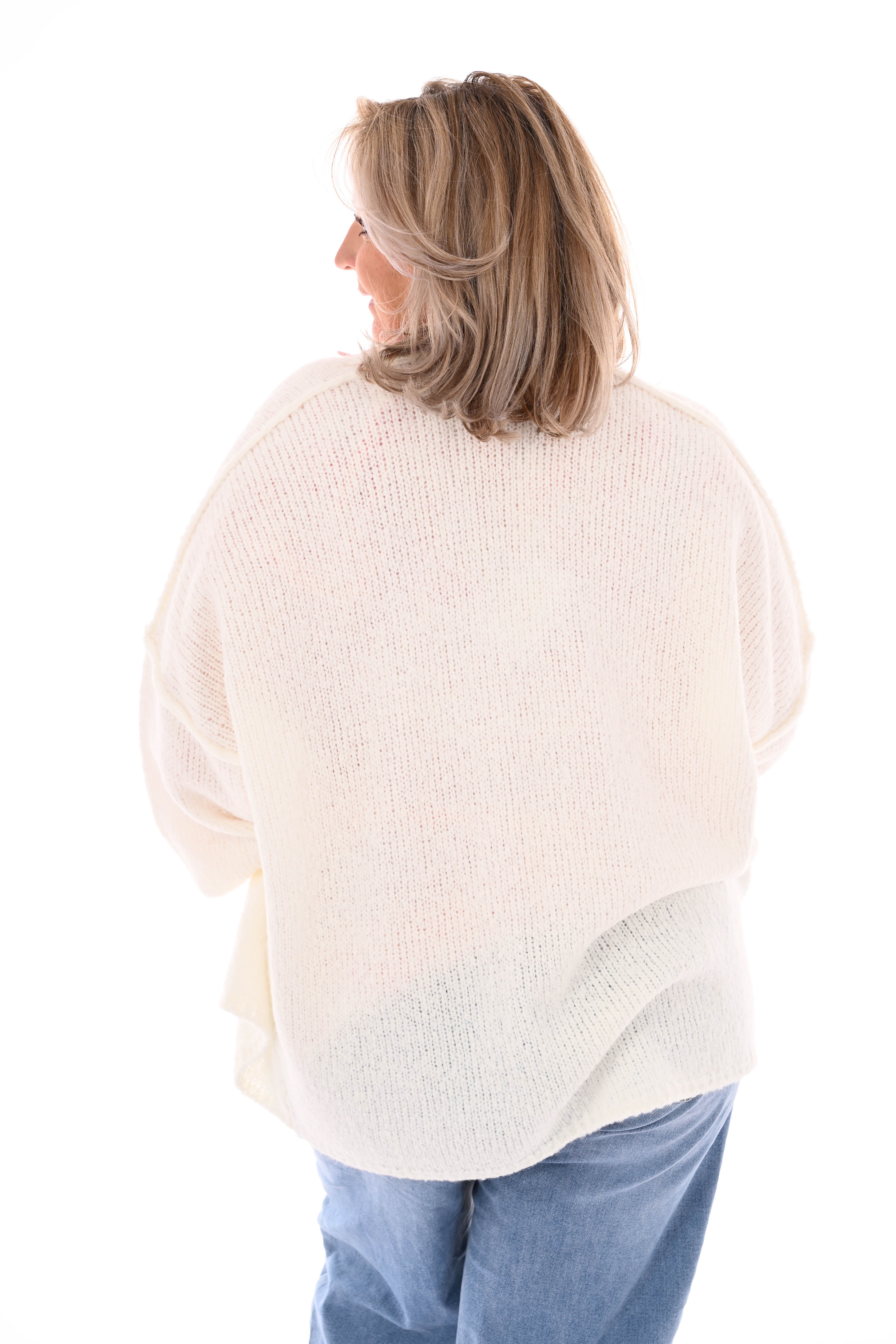 Gebreid vest met naad roomwit