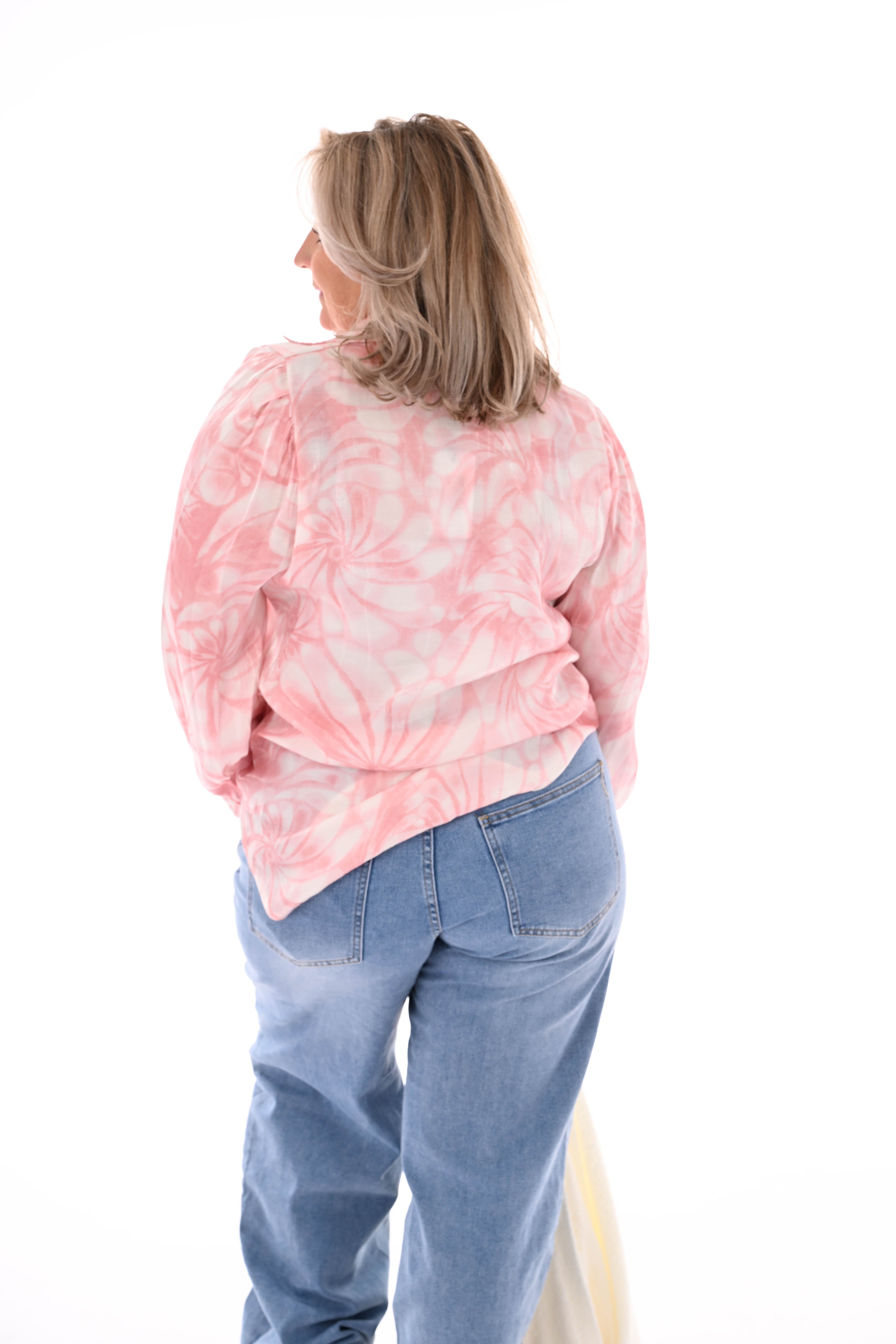 Blouse aquarel bloemen lichtroze