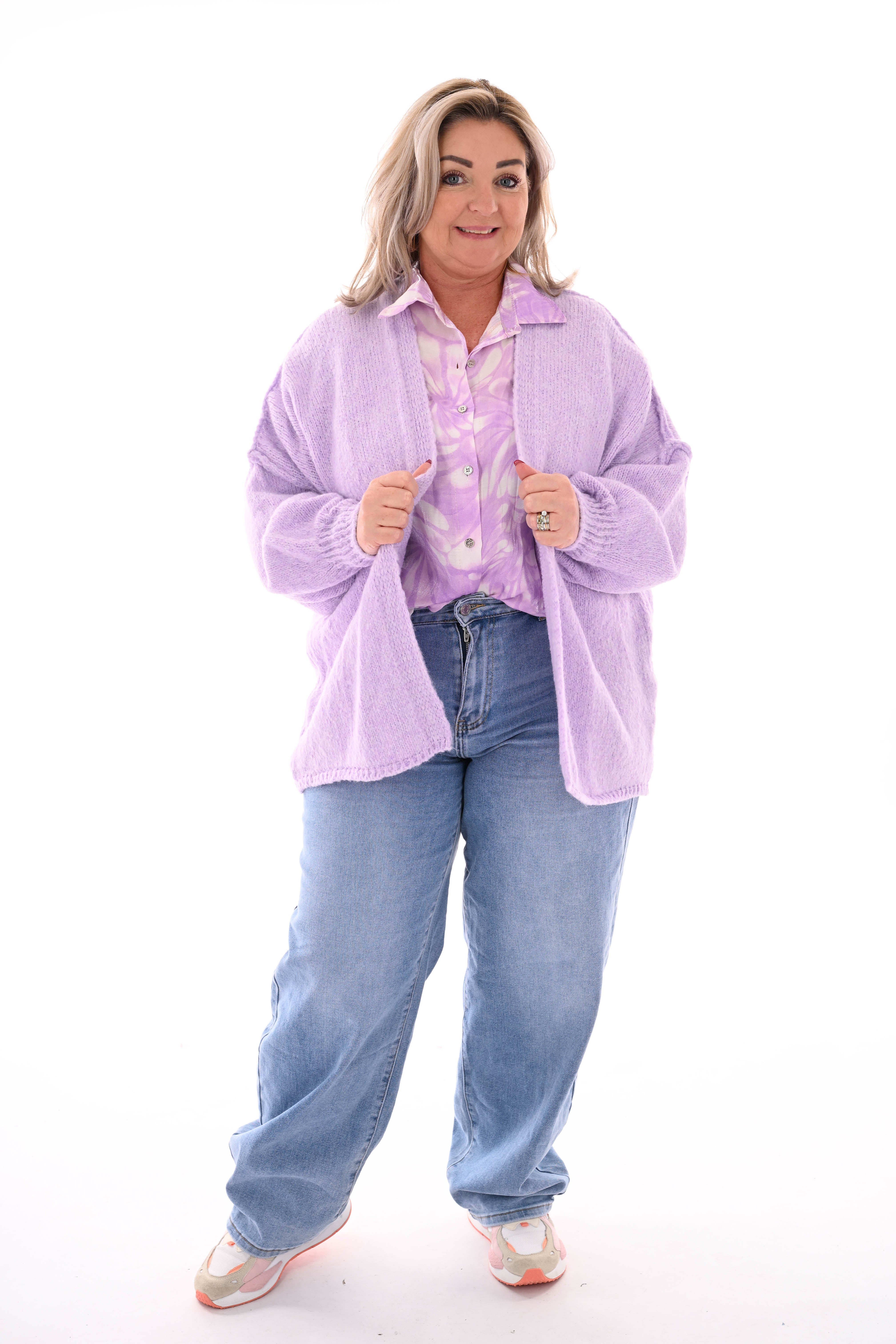 Gebreid vest met naad lila