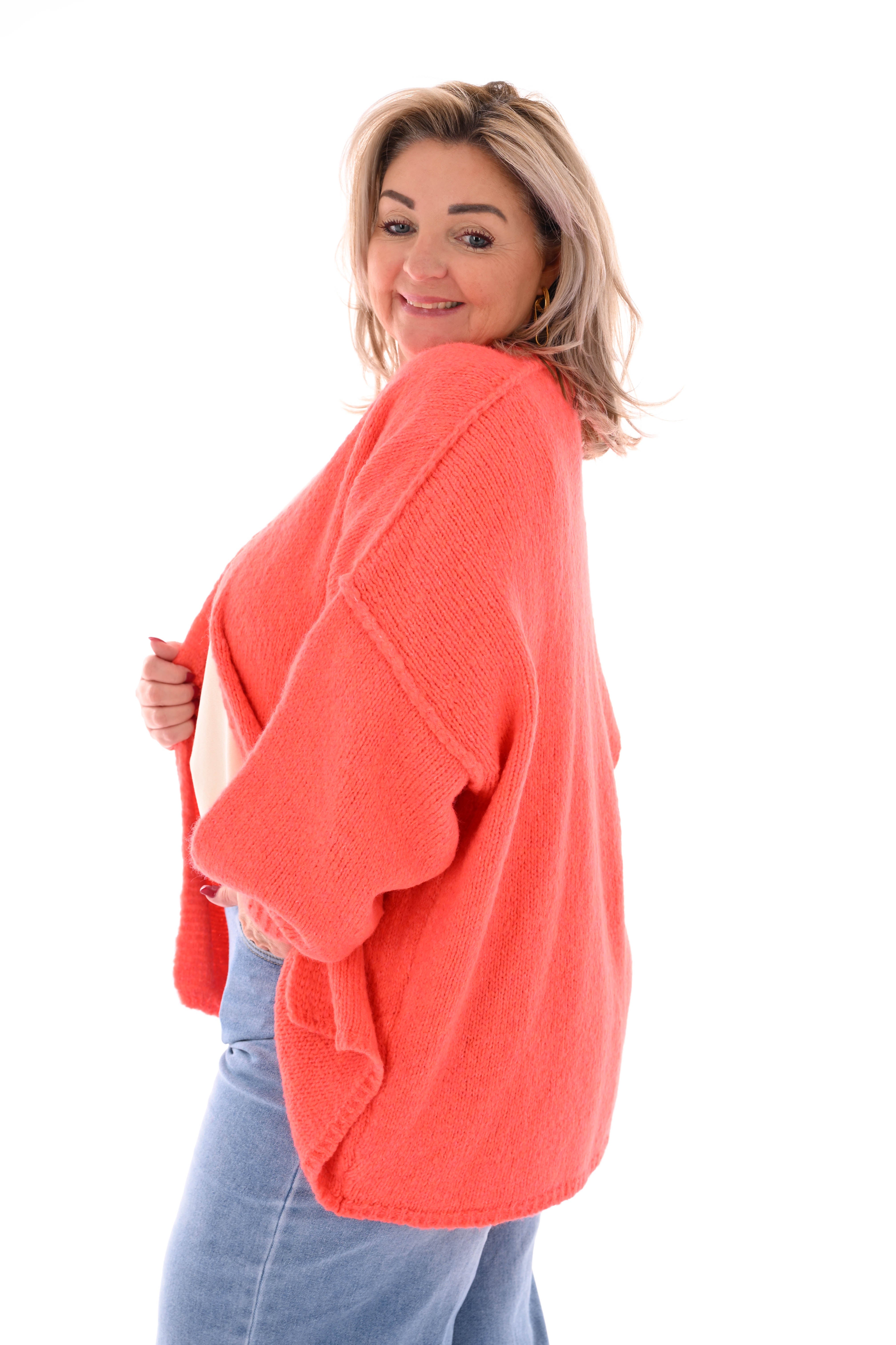 Gebreid vest met naad feloranje