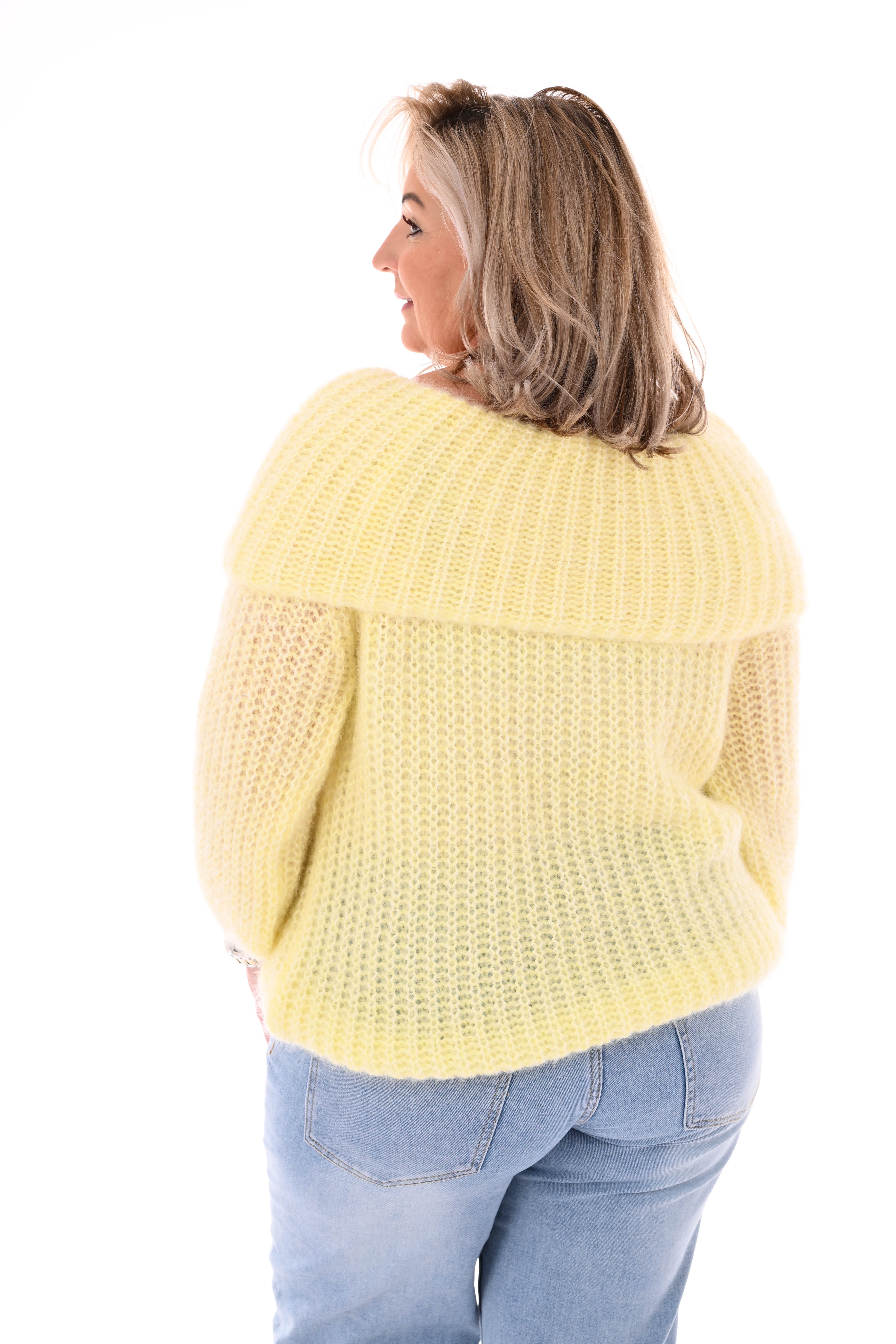 Off-shoulder trui botergeel