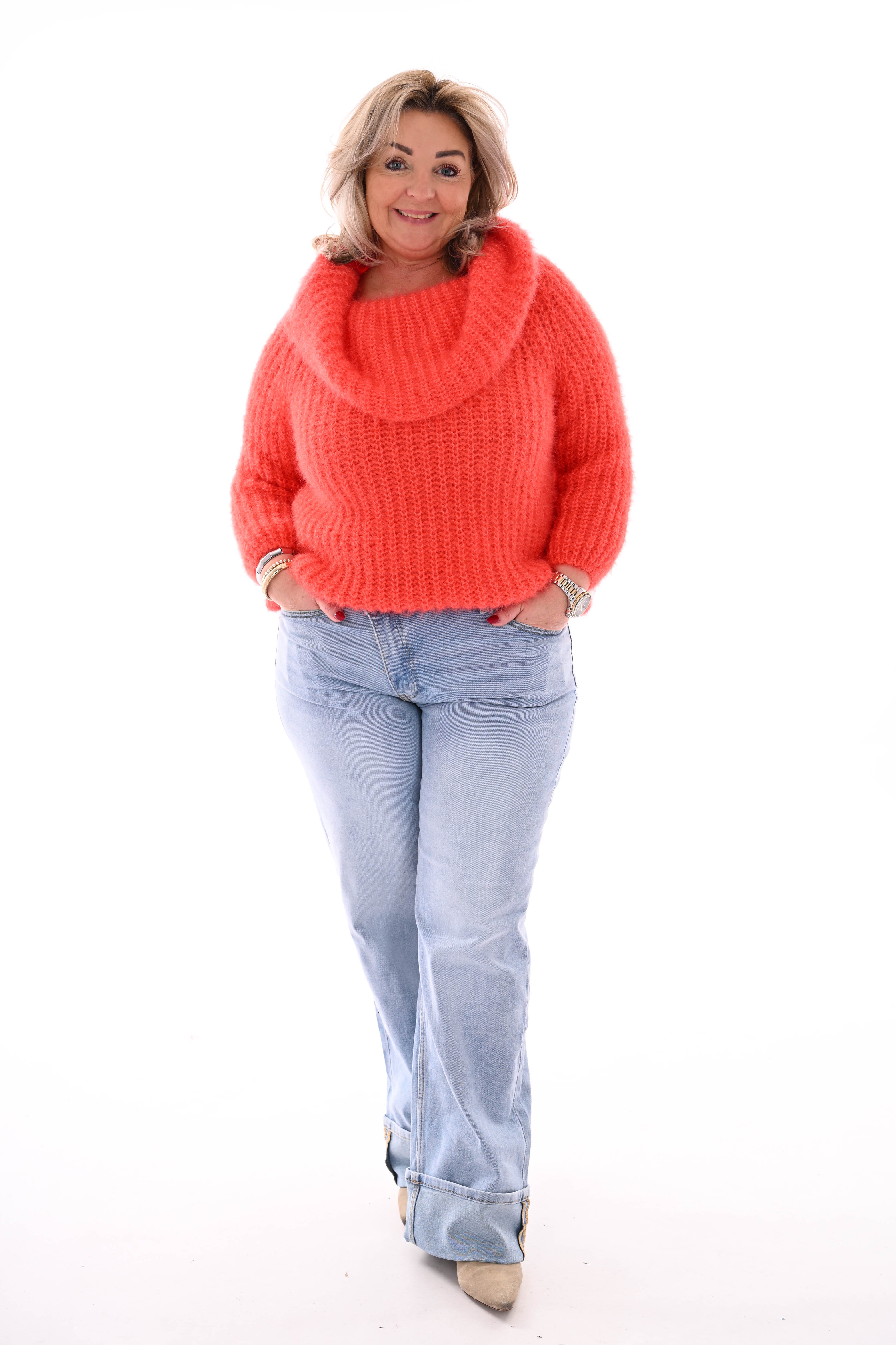 Off-shoulder trui oranje