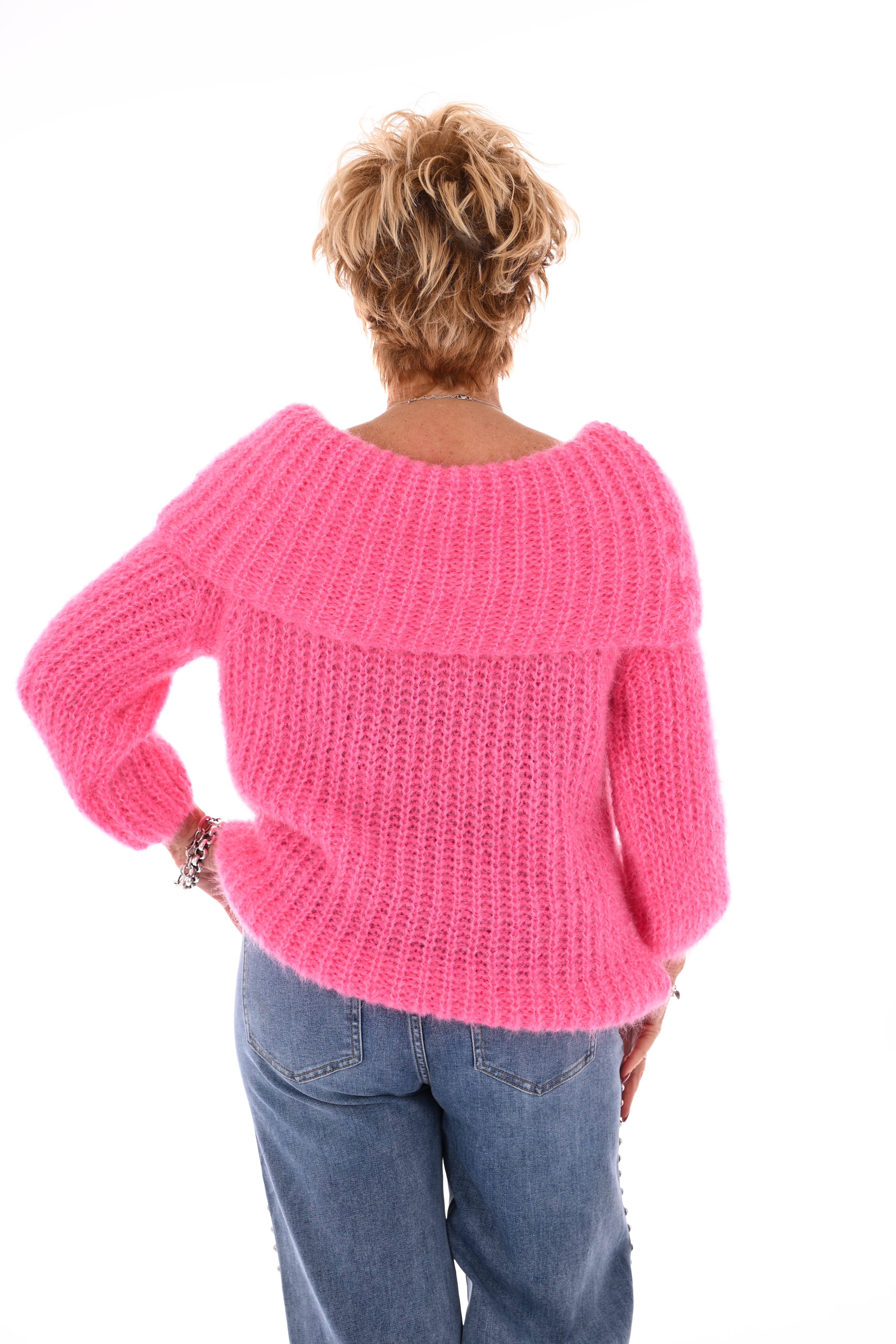 Off-shoulder trui fuchsia