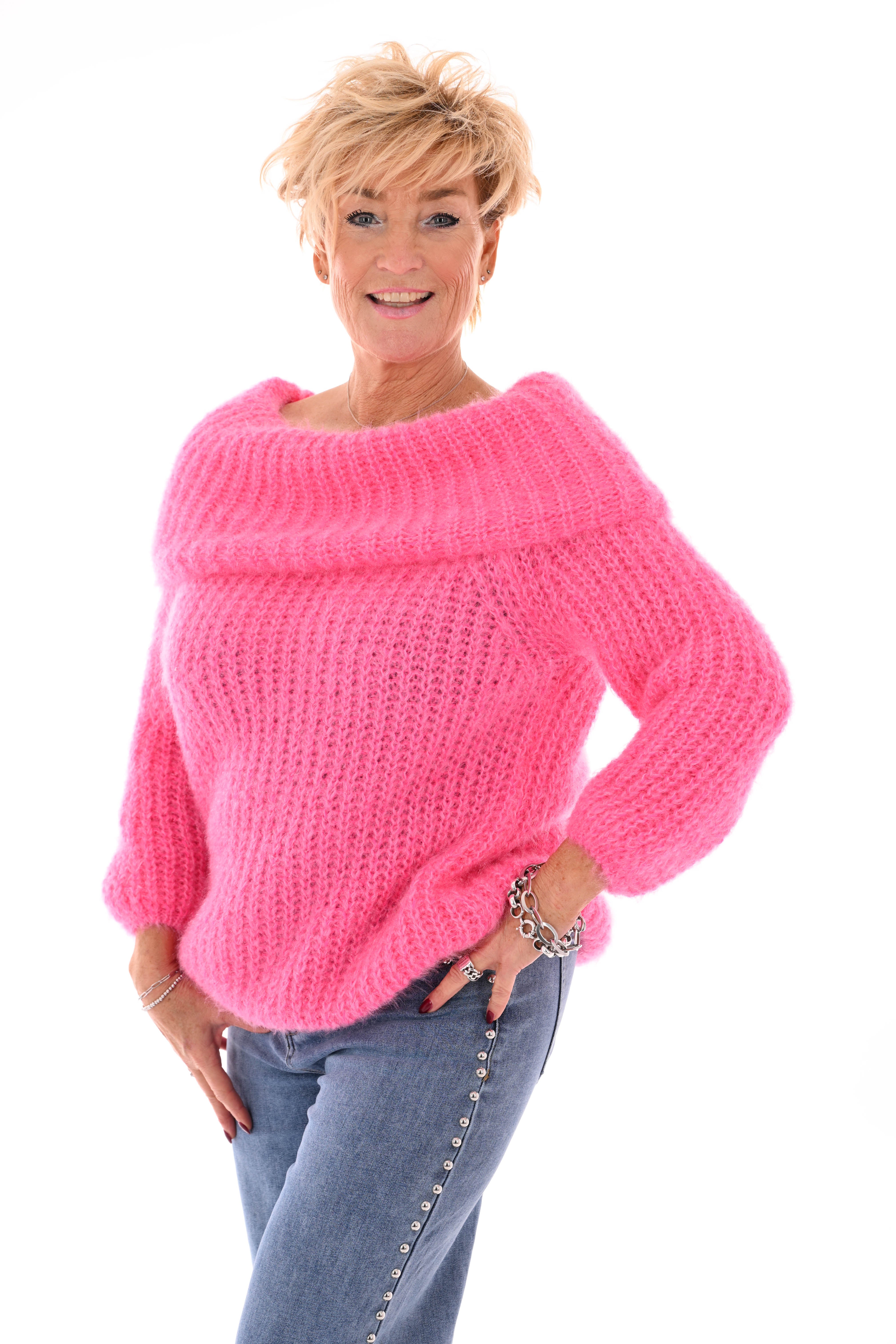 Off-shoulder trui fuchsia