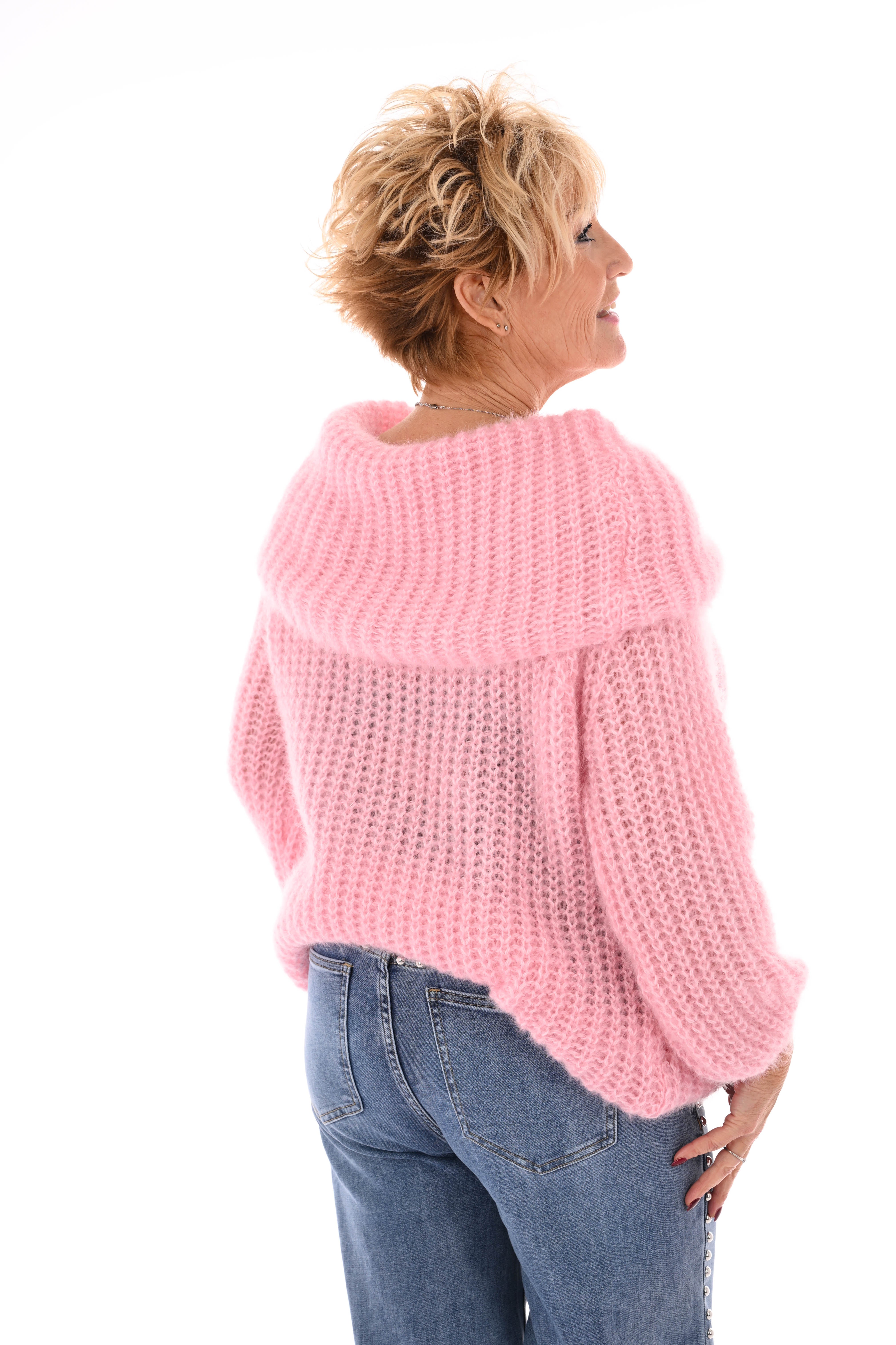 Off-shoulder trui lichtroze