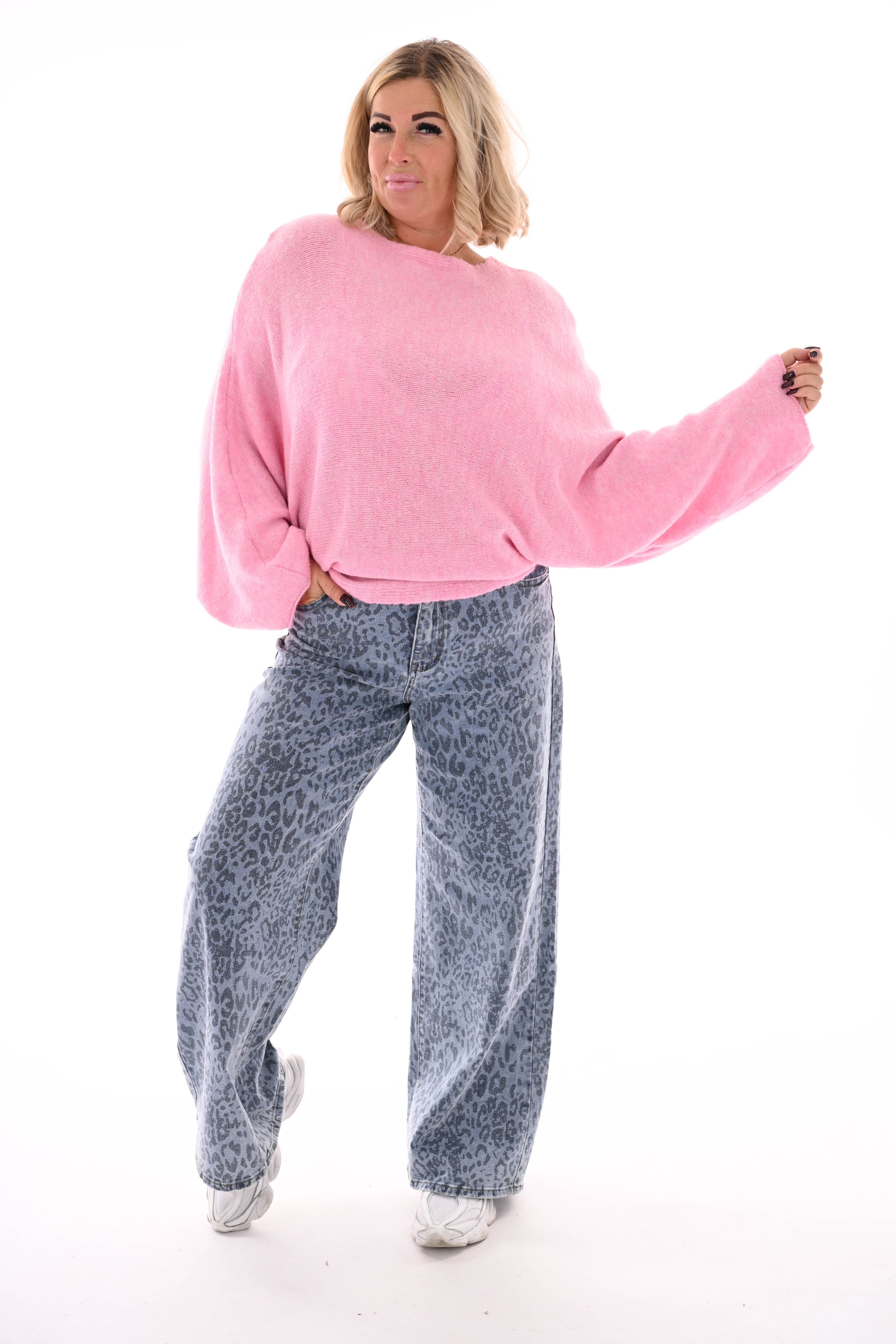 Fijn gebreide vleermuis trui uni lichtroze