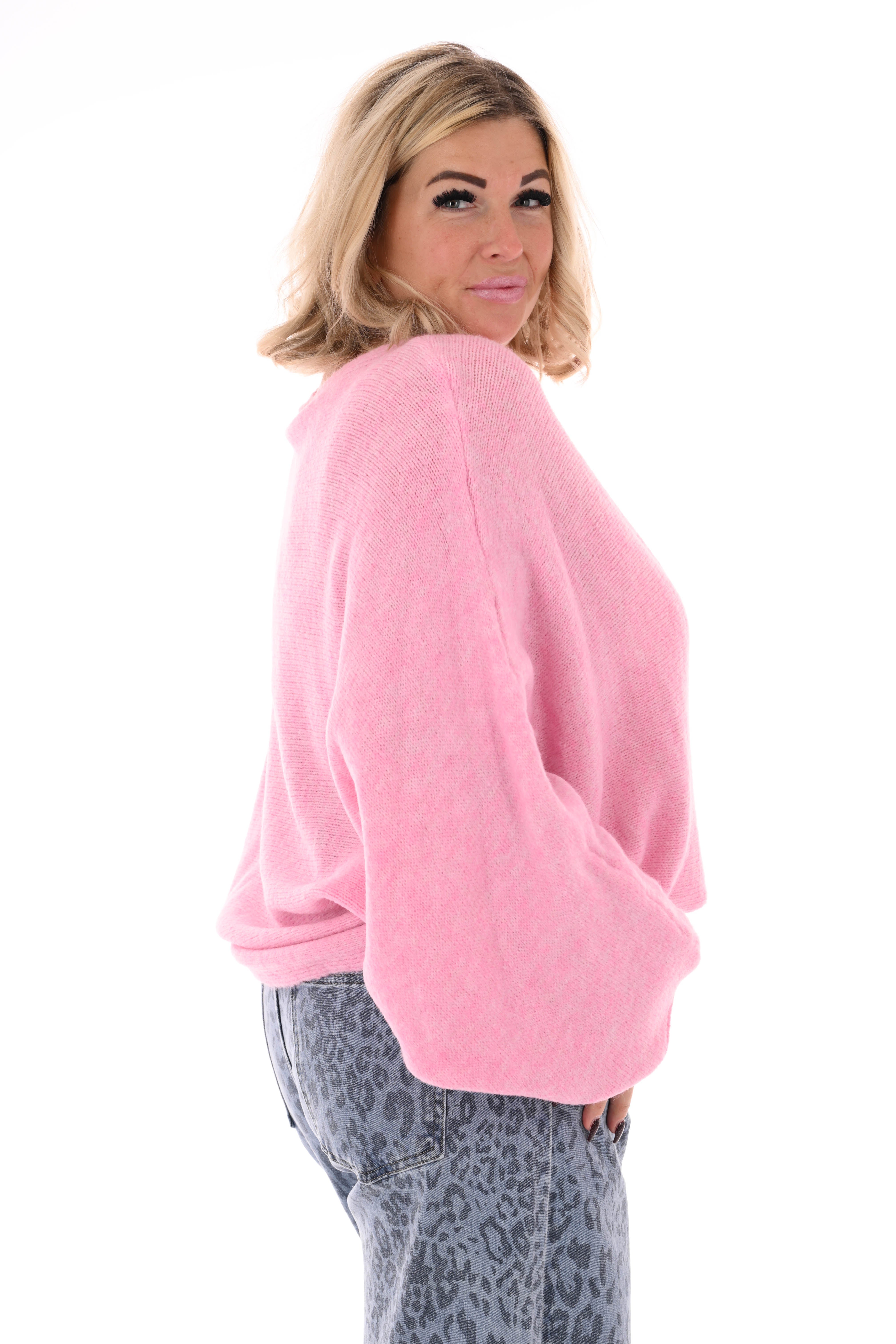 Fijn gebreide vleermuis trui uni lichtroze