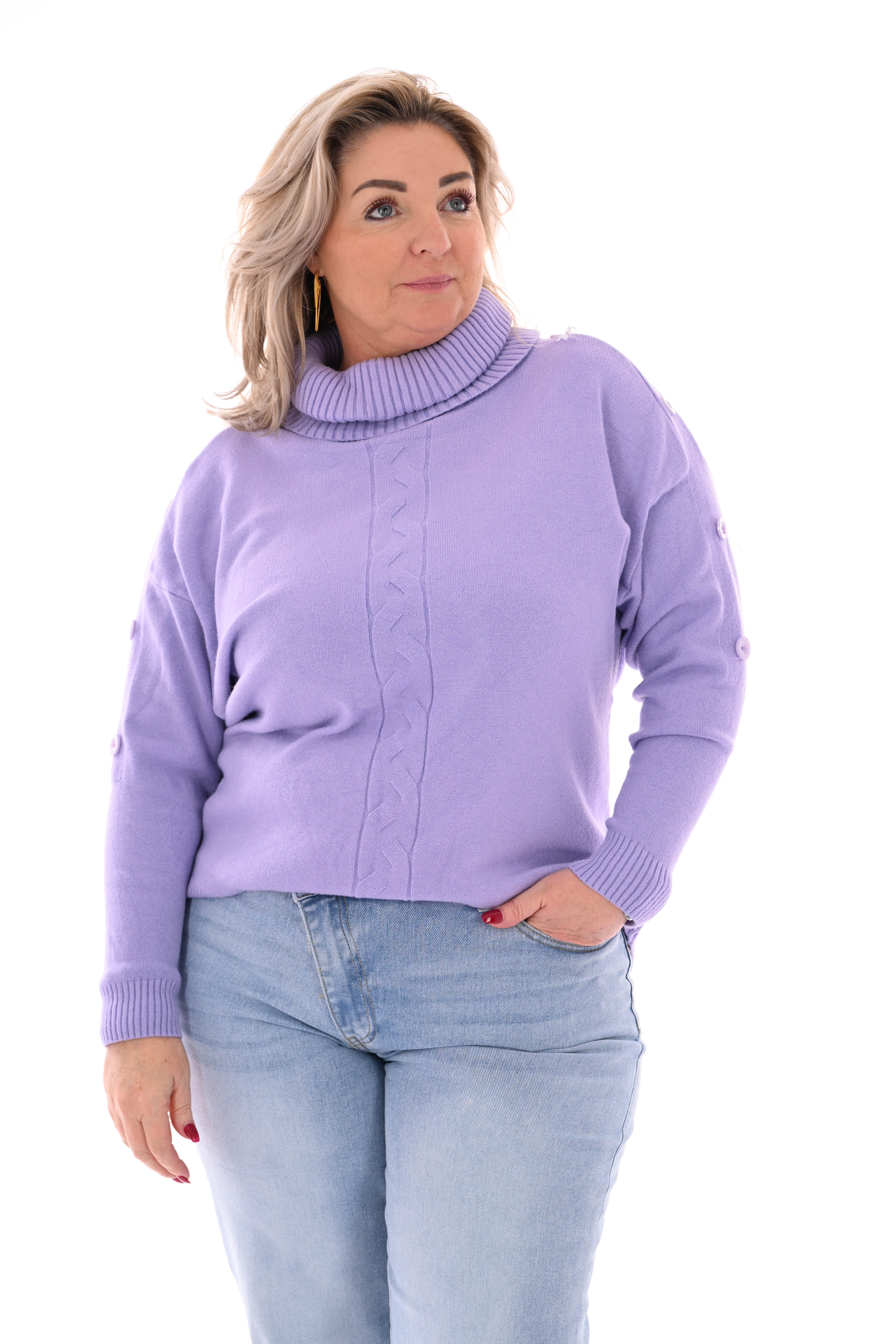 Losse coltrui met knopen lila