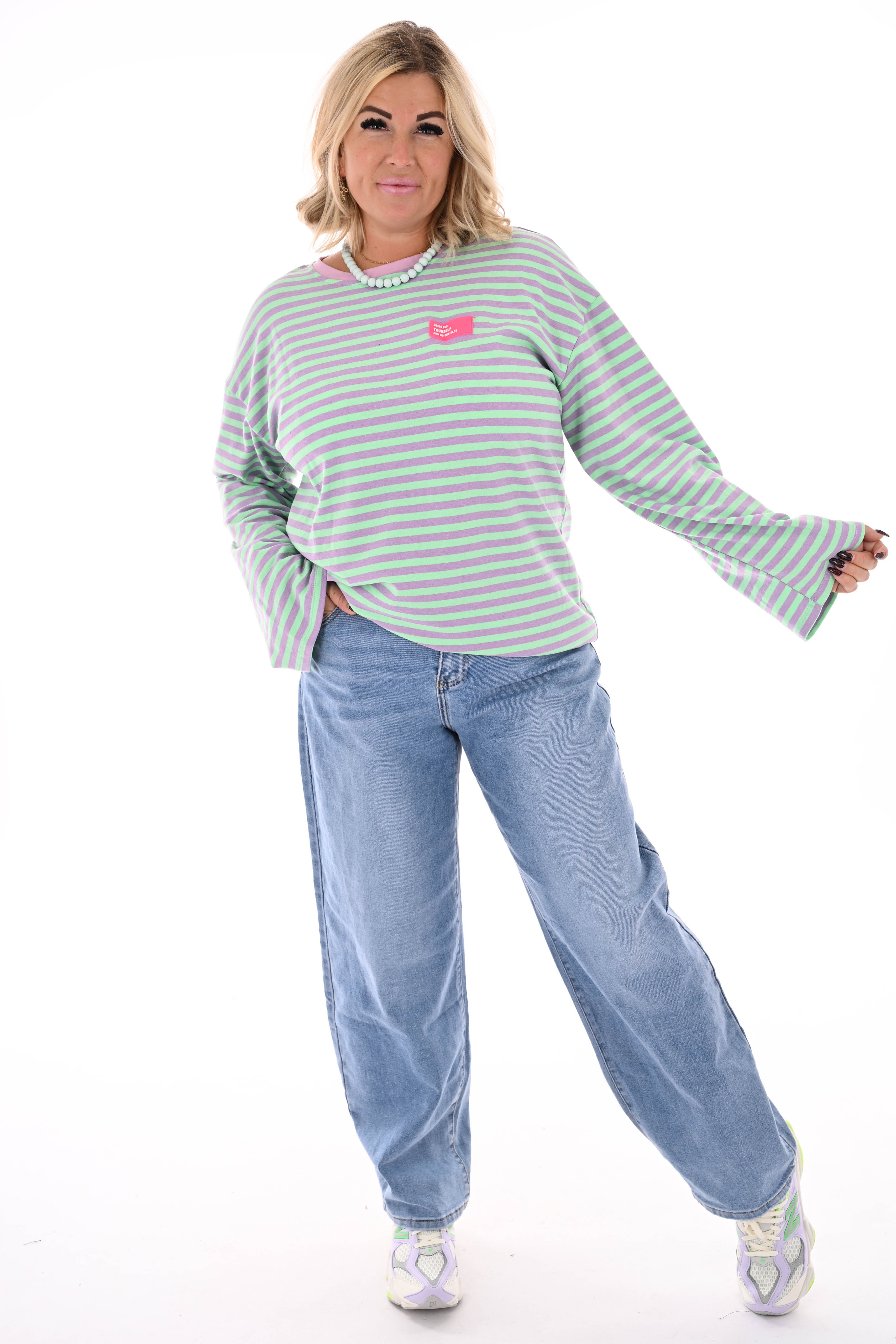 Trui fijne streepjes lila