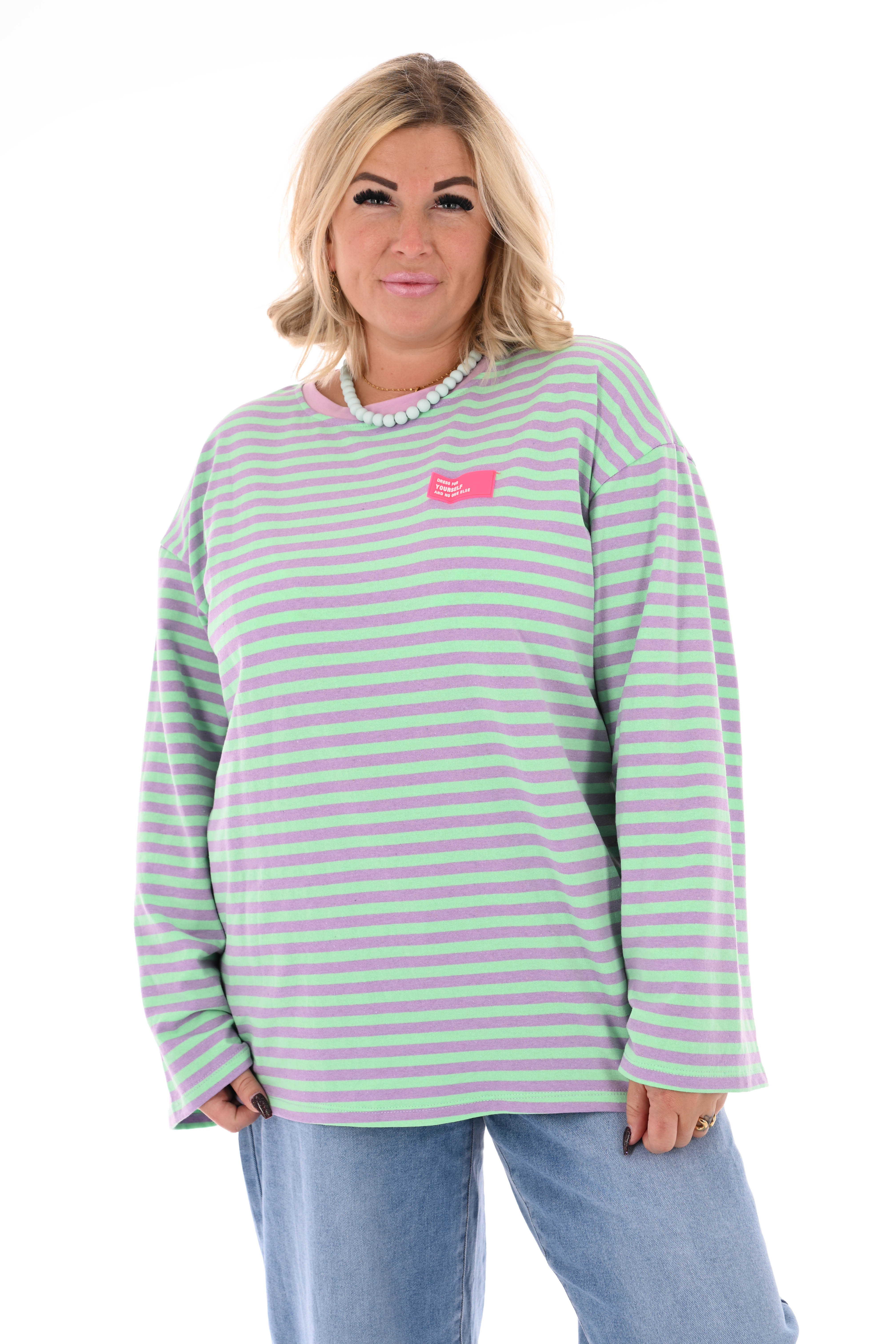 Trui fijne streepjes lila