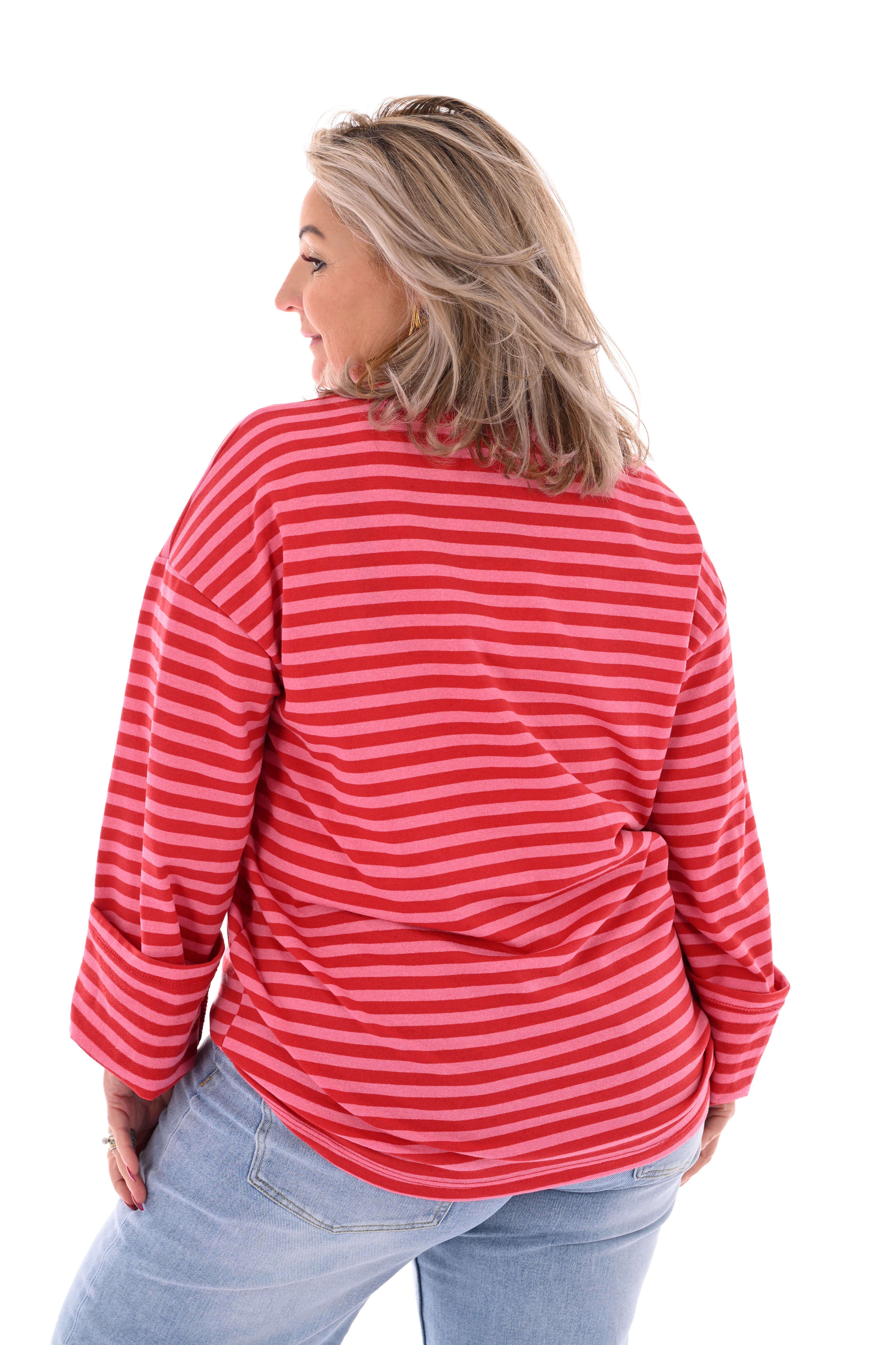 Trui fijne streepjes roze