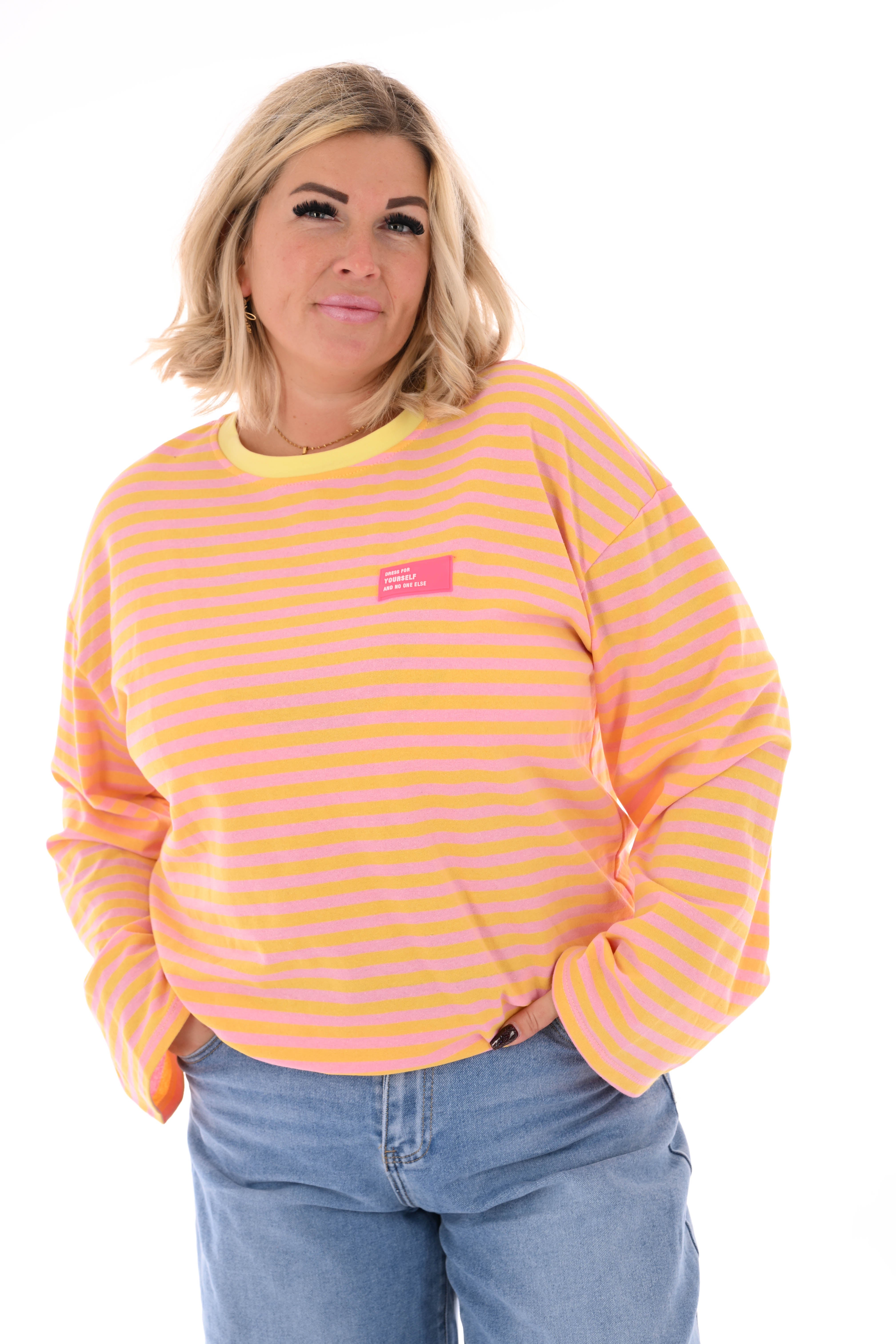 Trui fijne streepjes geel