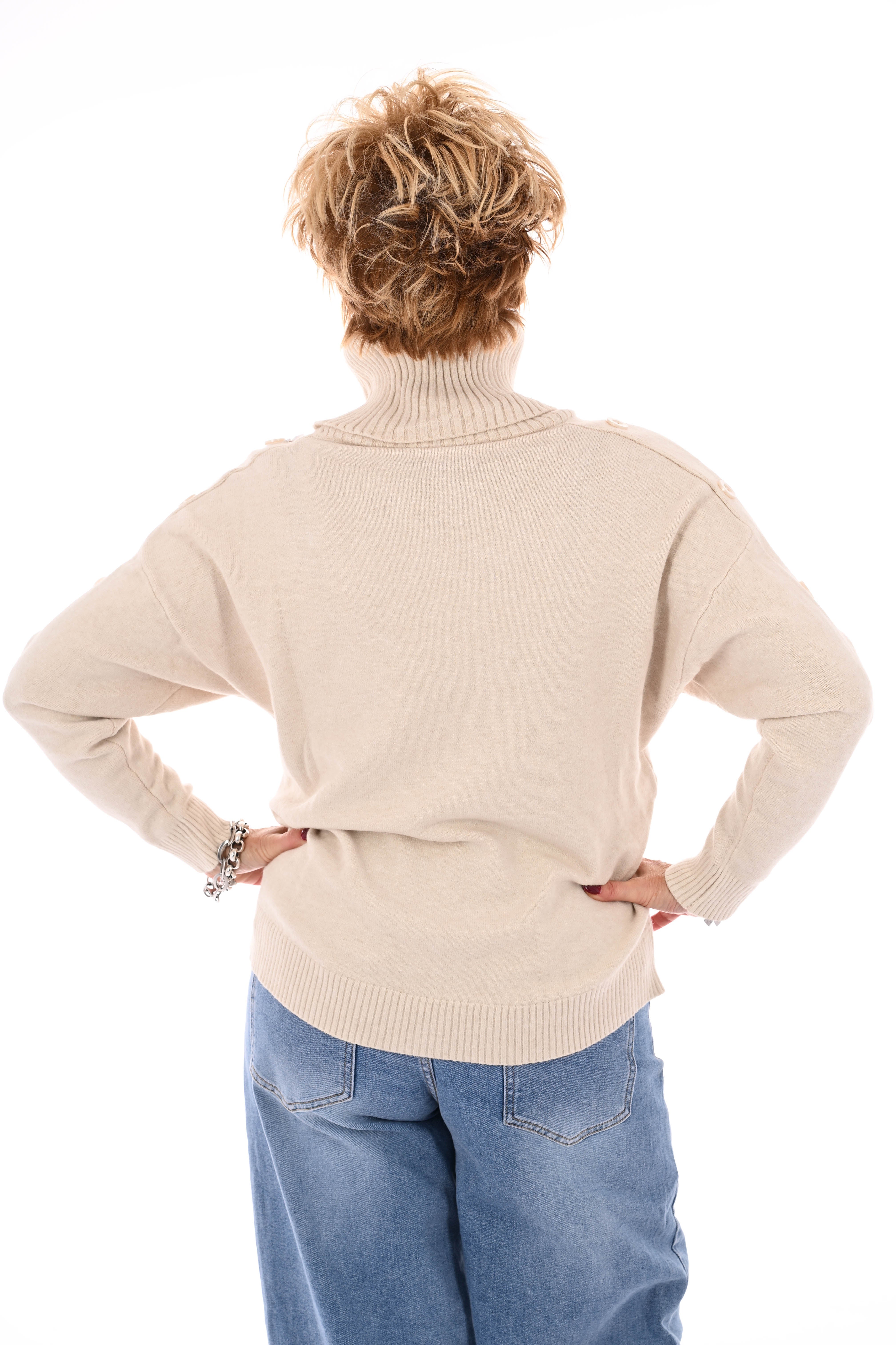 Losse coltrui met knopen beige