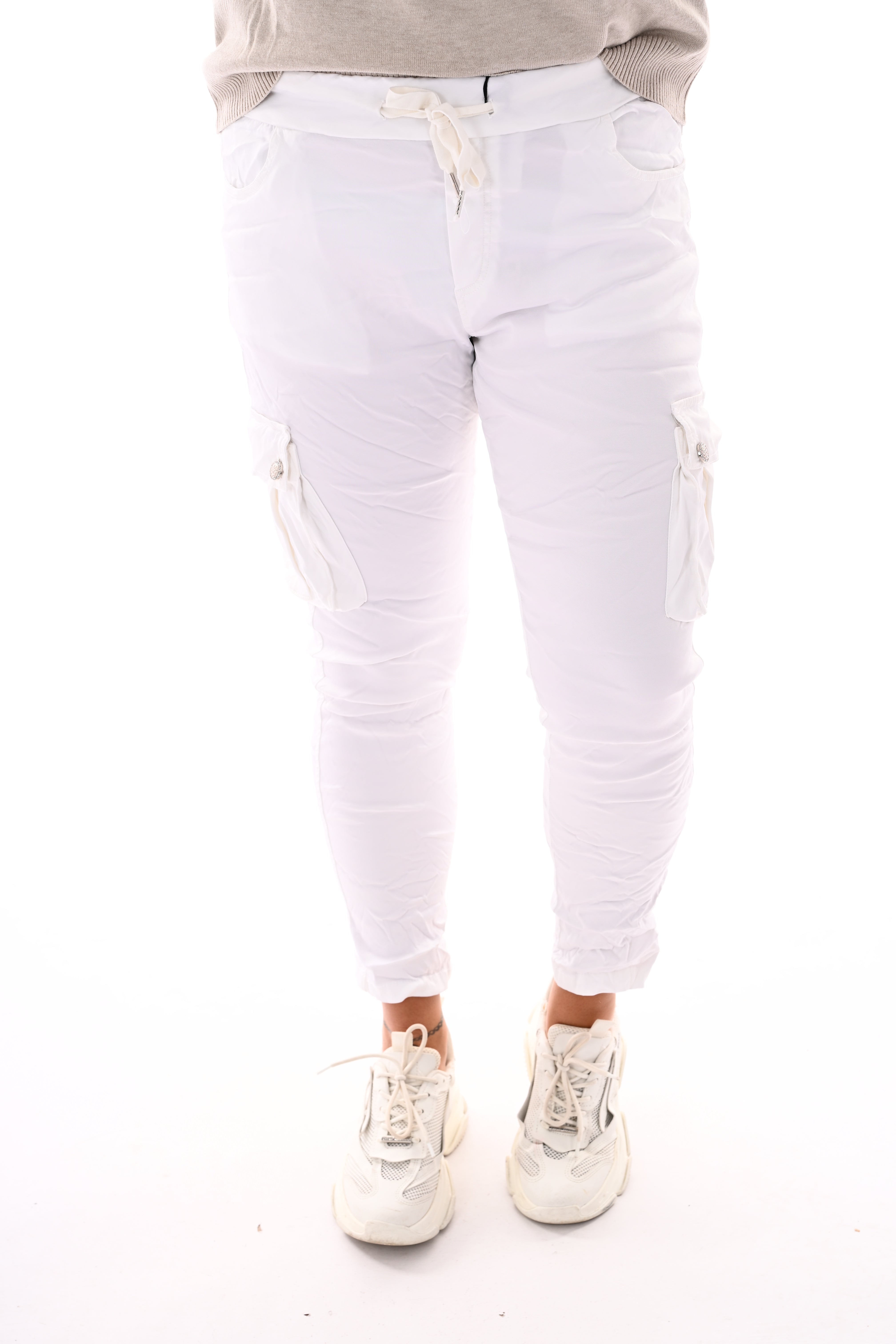 Silky stretchbroek cargo roomwit