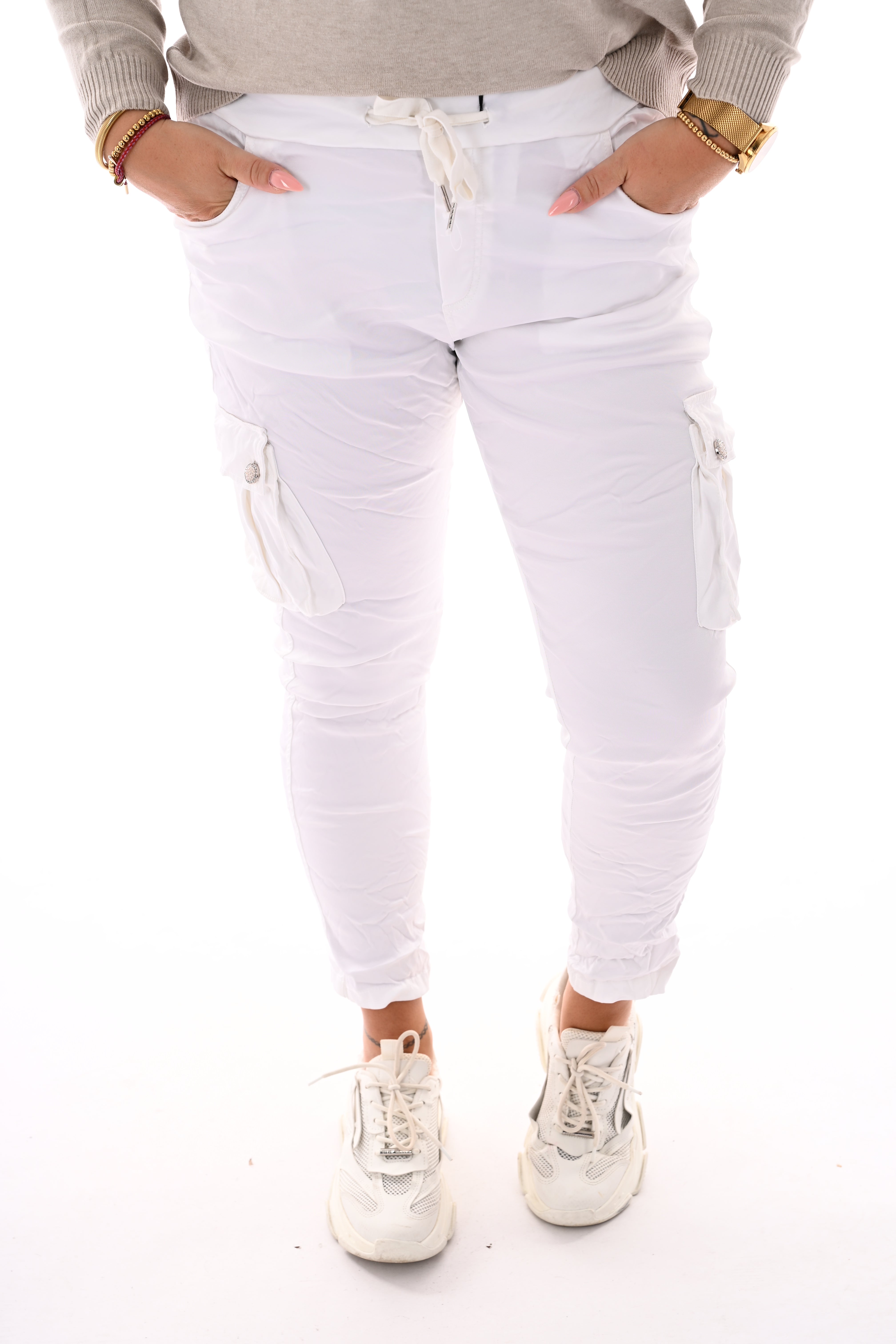 Silky stretchbroek cargo roomwit