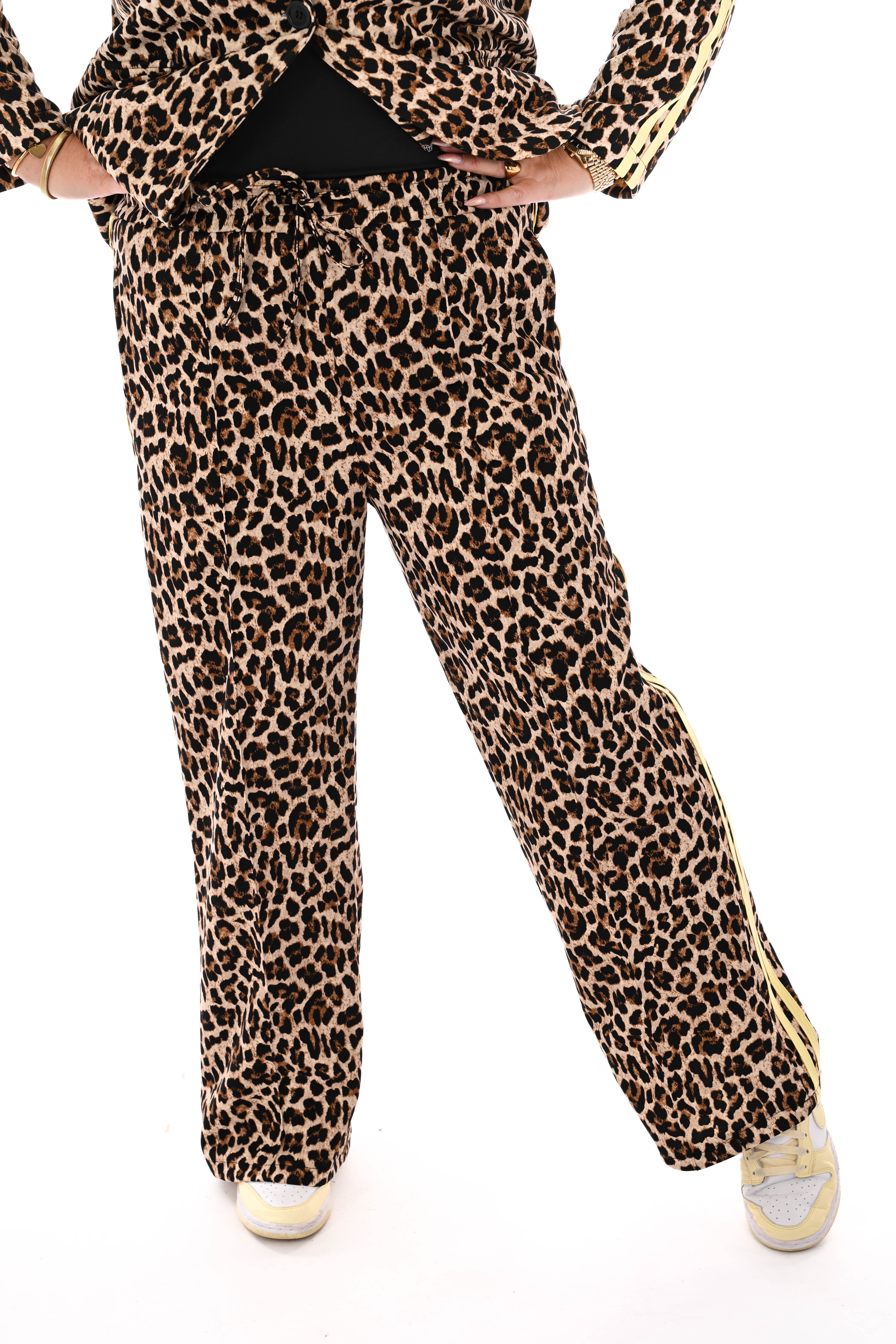 Tweedelig blazerpak panter met bies lichtgeel