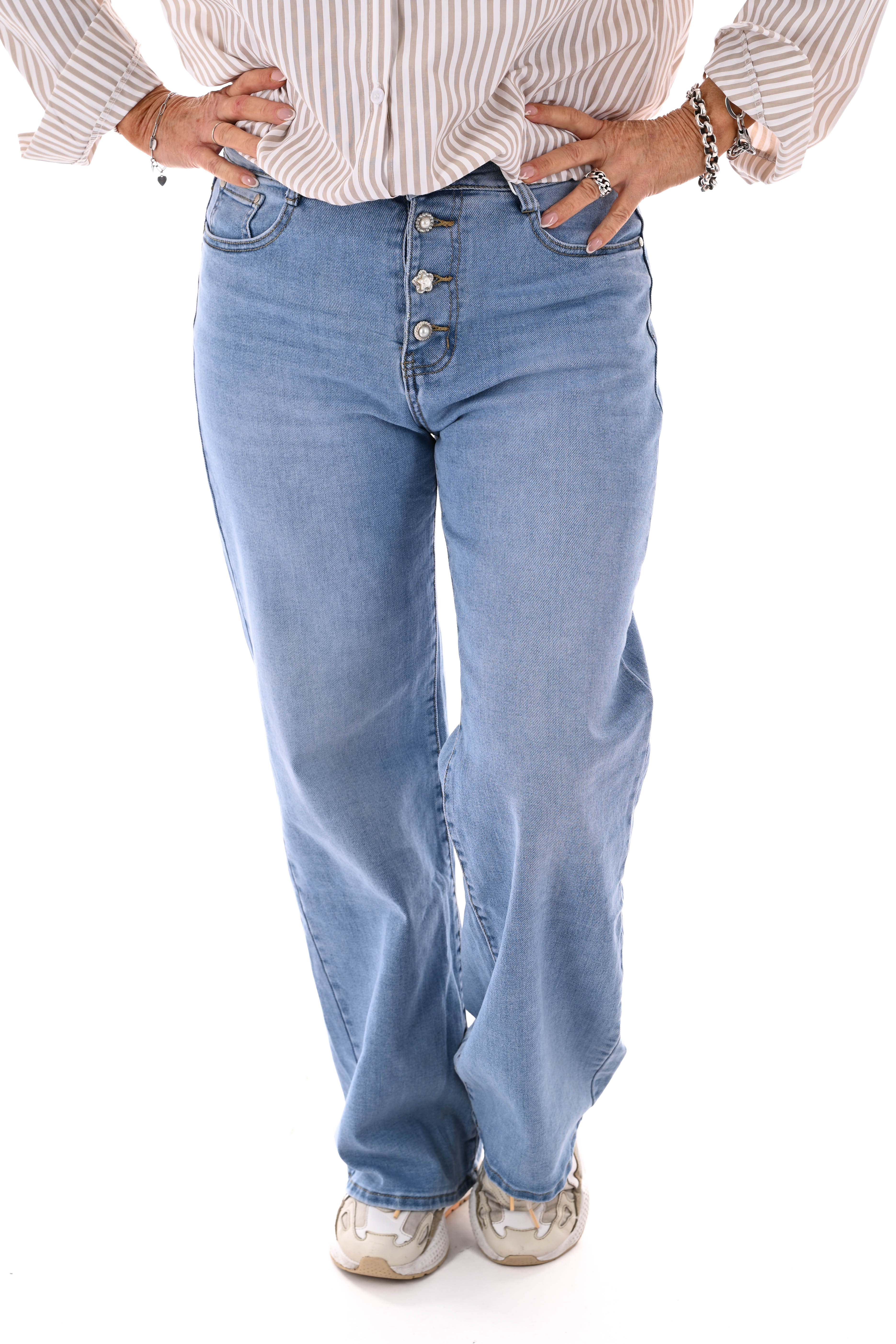 G-smack wide leg sierknopen blauw