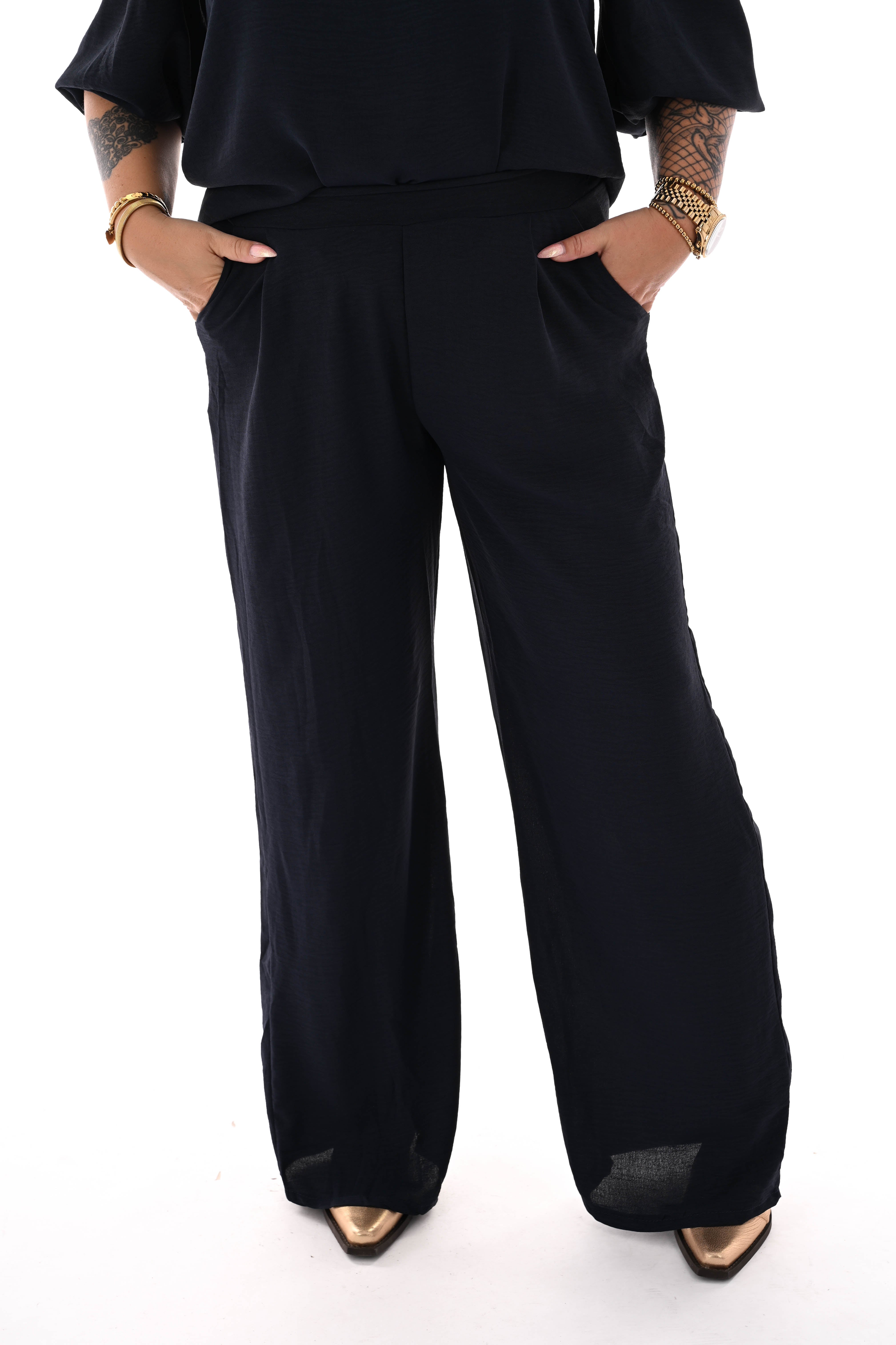 Tweedelig pak 3/4e pofmouwen uni marineblauw