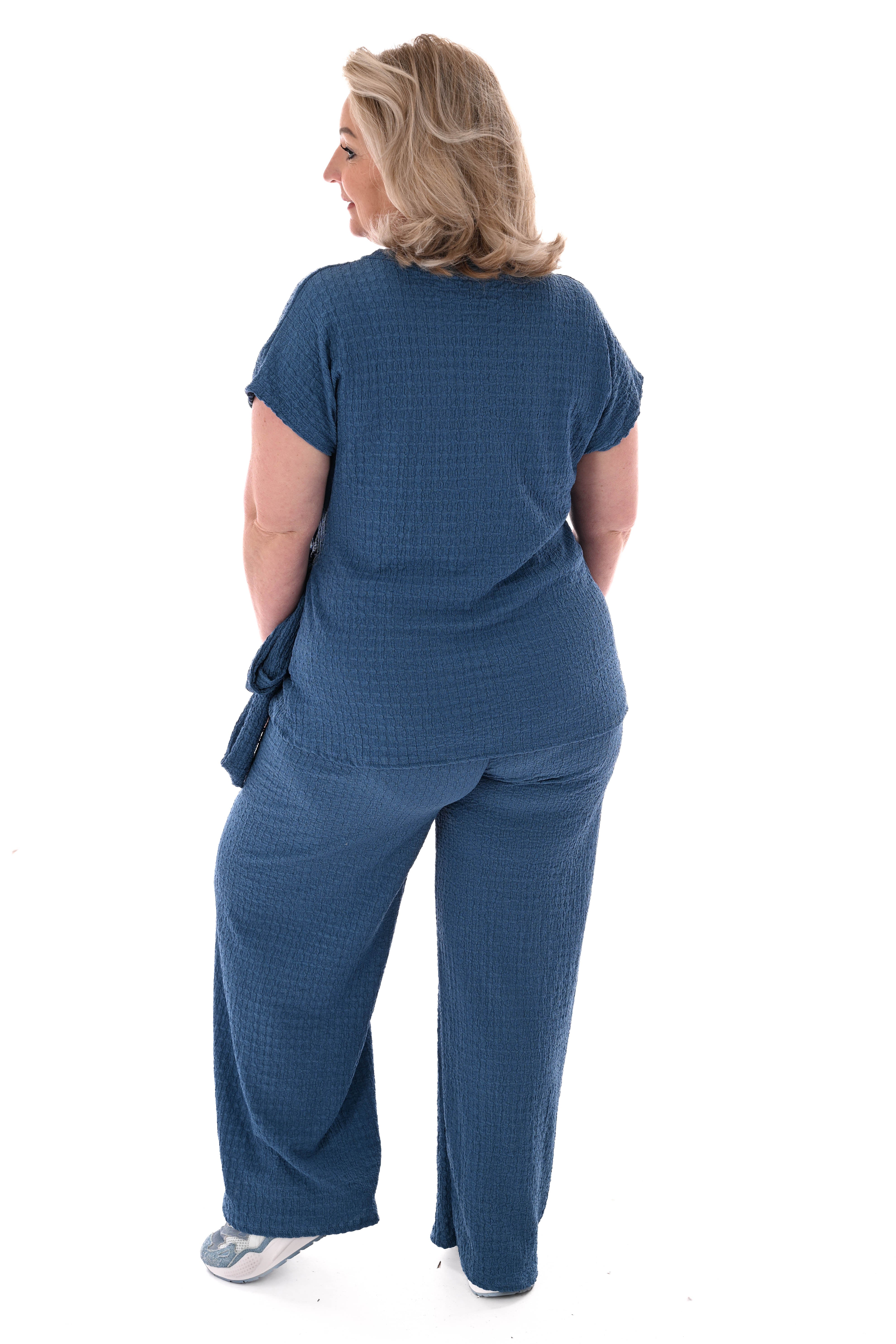 Tweedelig set crepe met knoop blauw