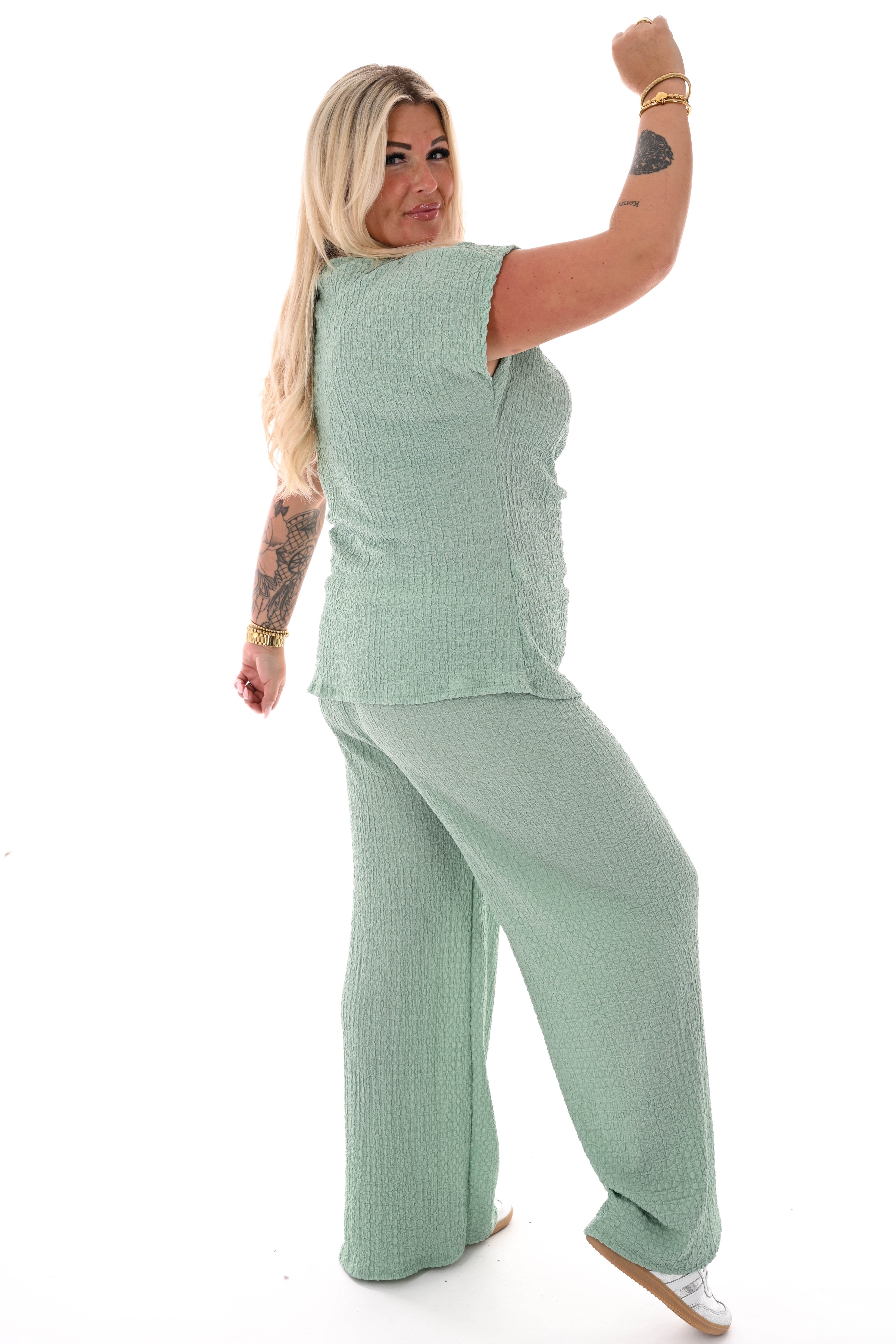 Tweedelig set crepe met knoop mintgroen