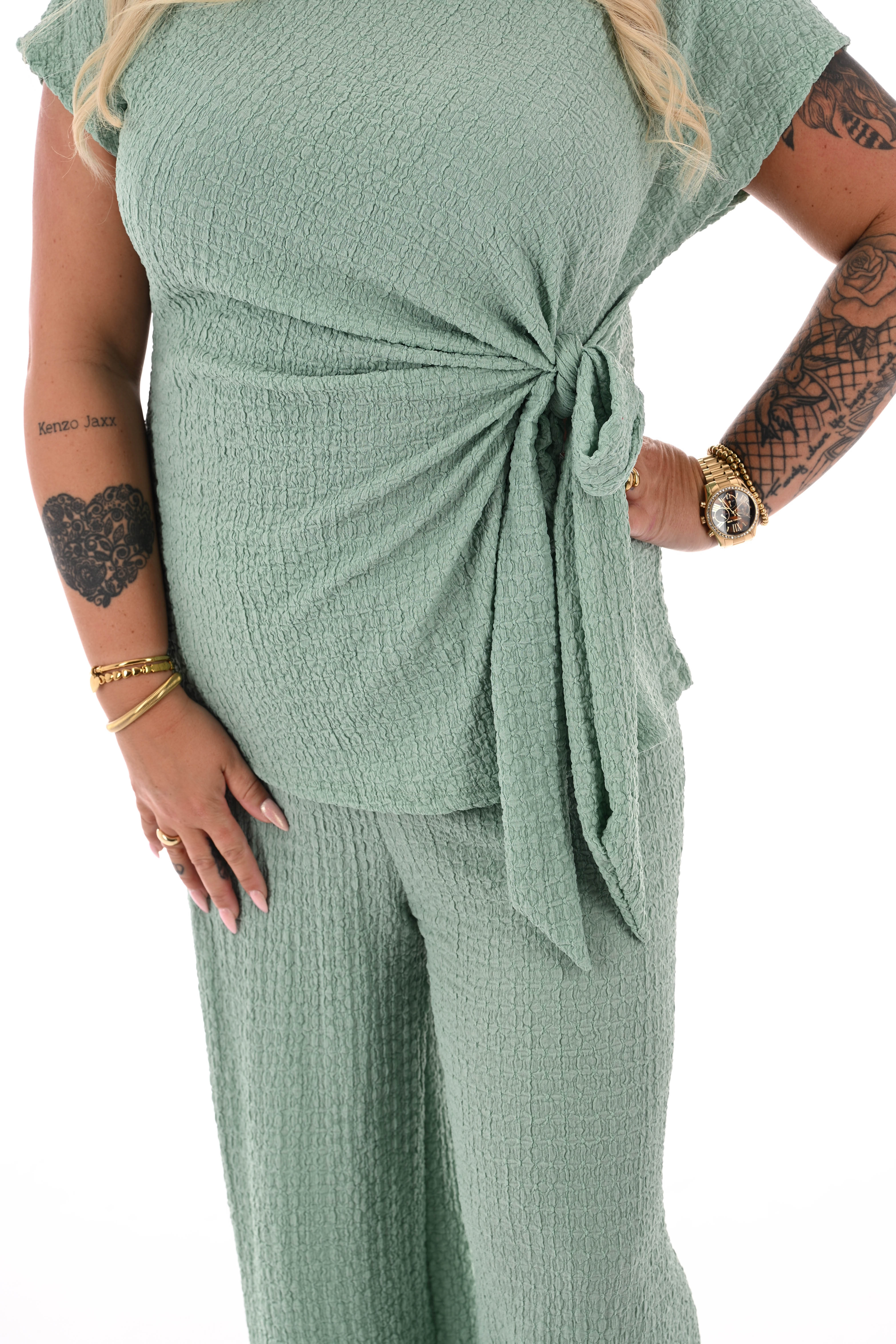 Tweedelig set crepe met knoop mintgroen