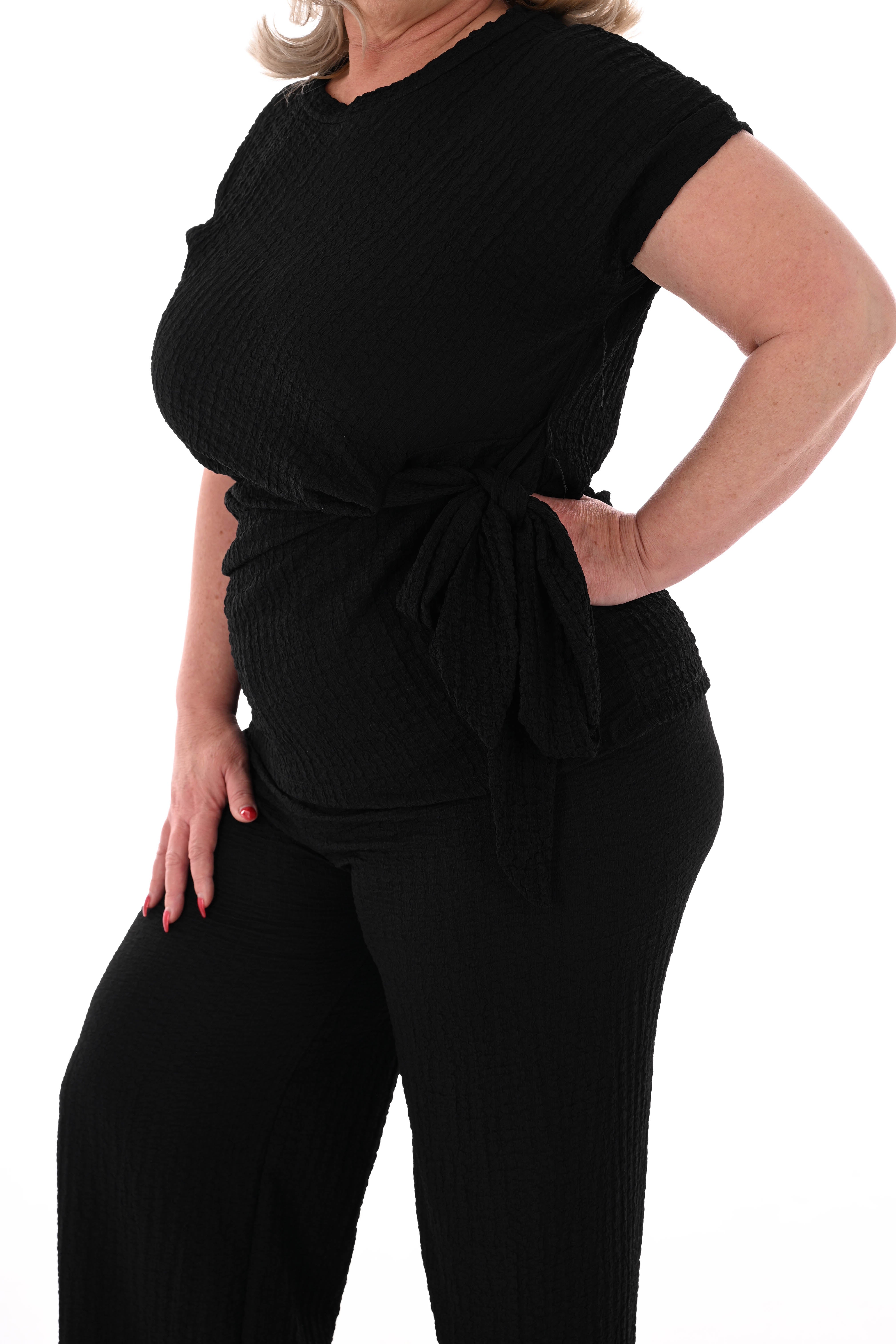 Tweedelig set crepe met knoop zwart