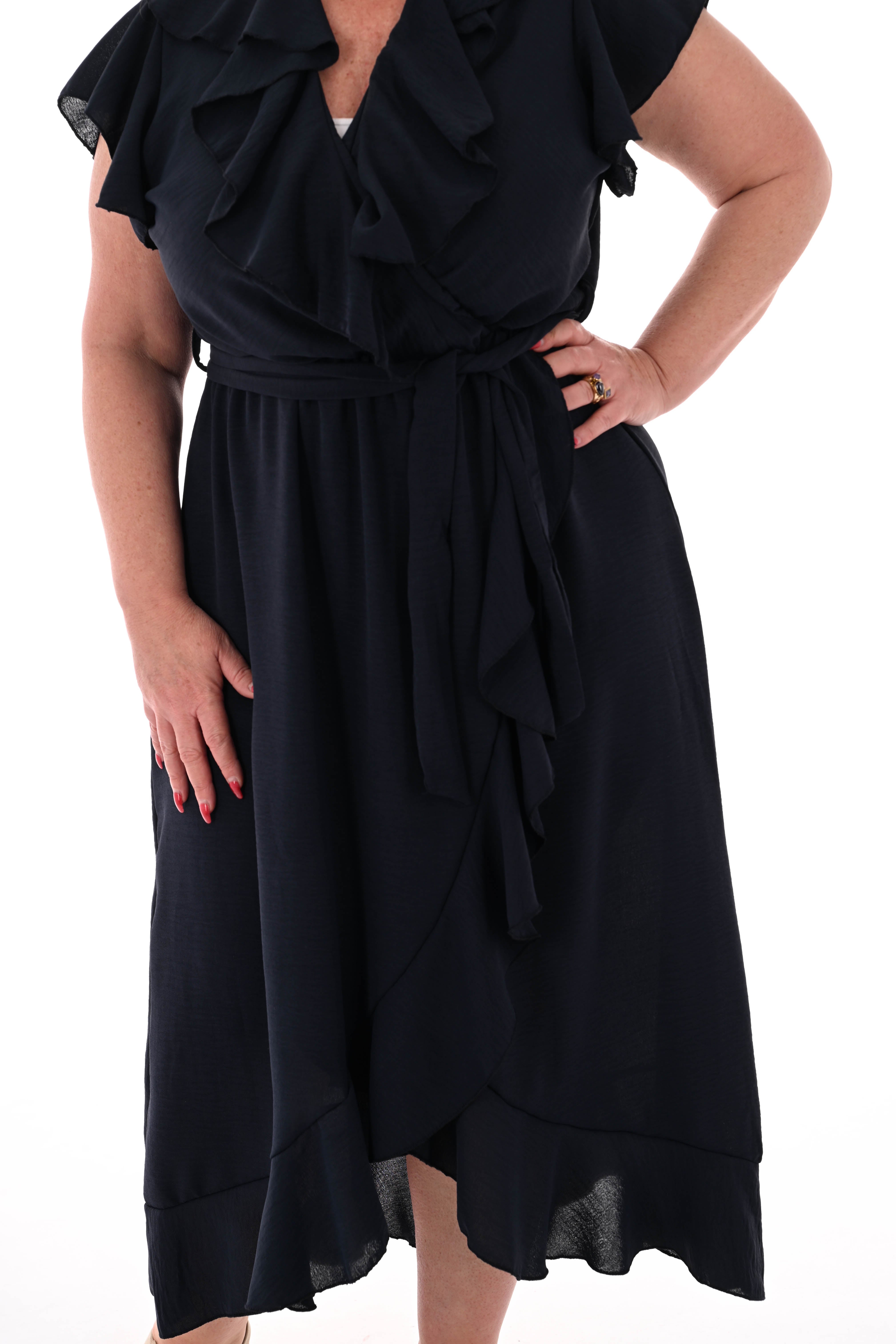 Lange roezel jurk ceintuur marineblauw