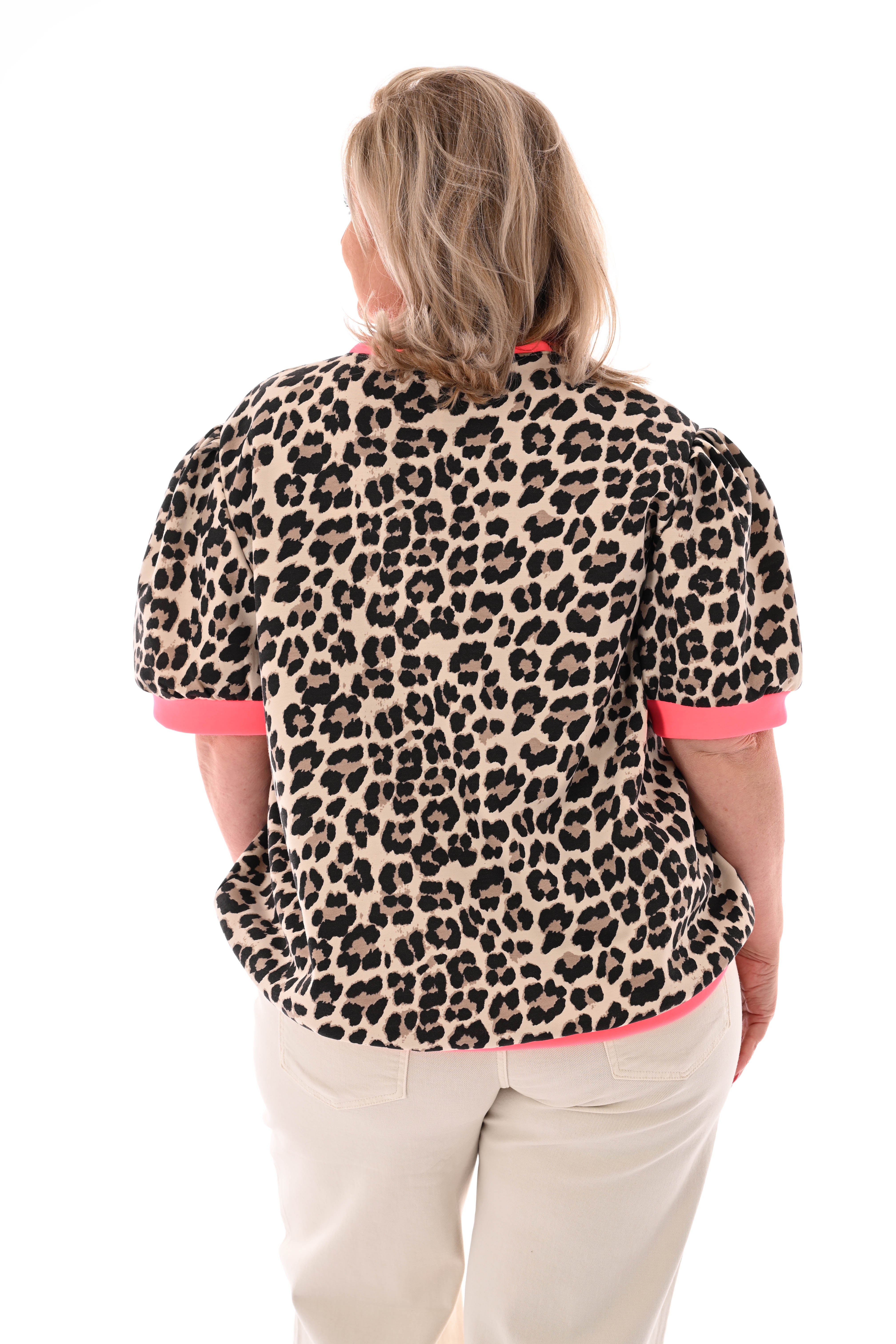 Sweatshirt panterprint neonranden neonroze