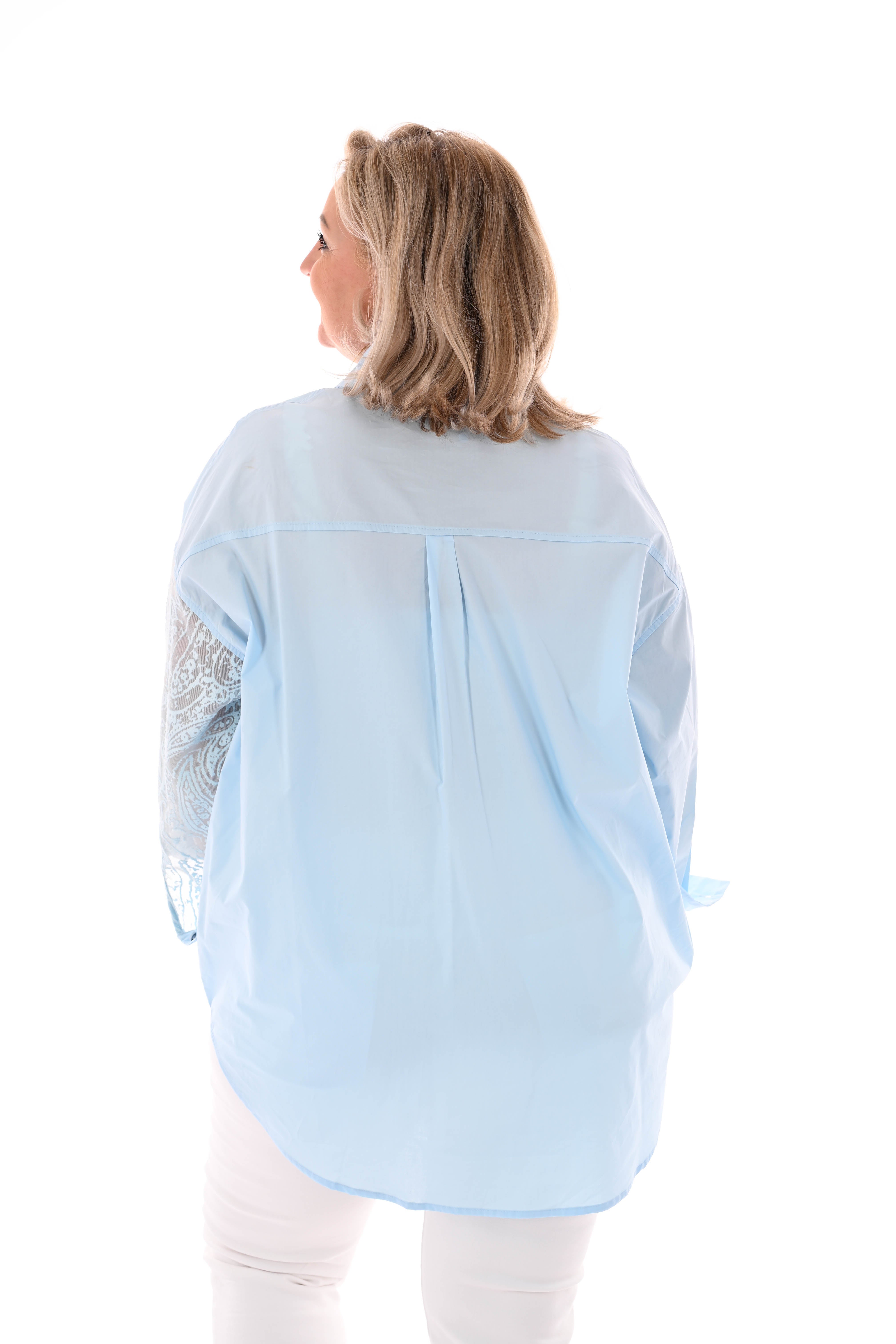 Blouse uni en paisley lichtblauw